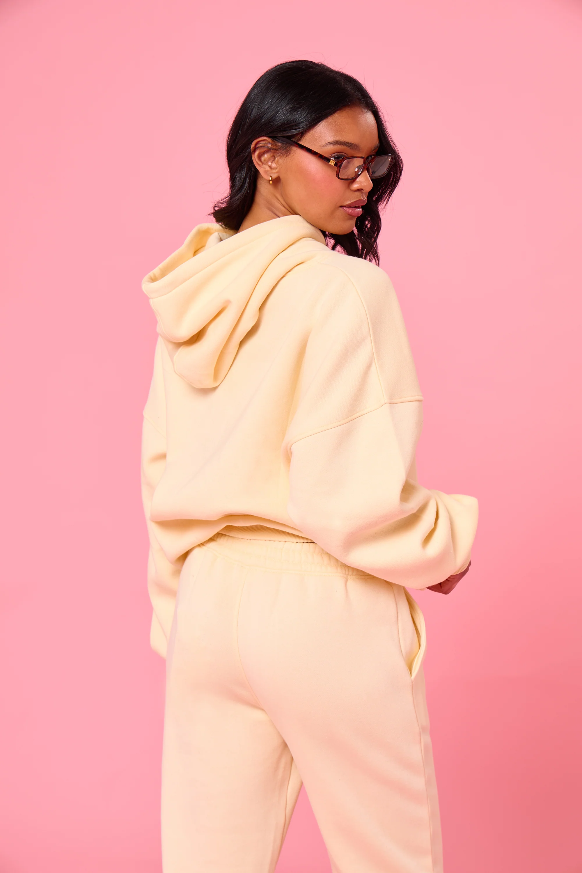 Kaiia Borg Slogan Oversized Hoodie Lemon - Image 8