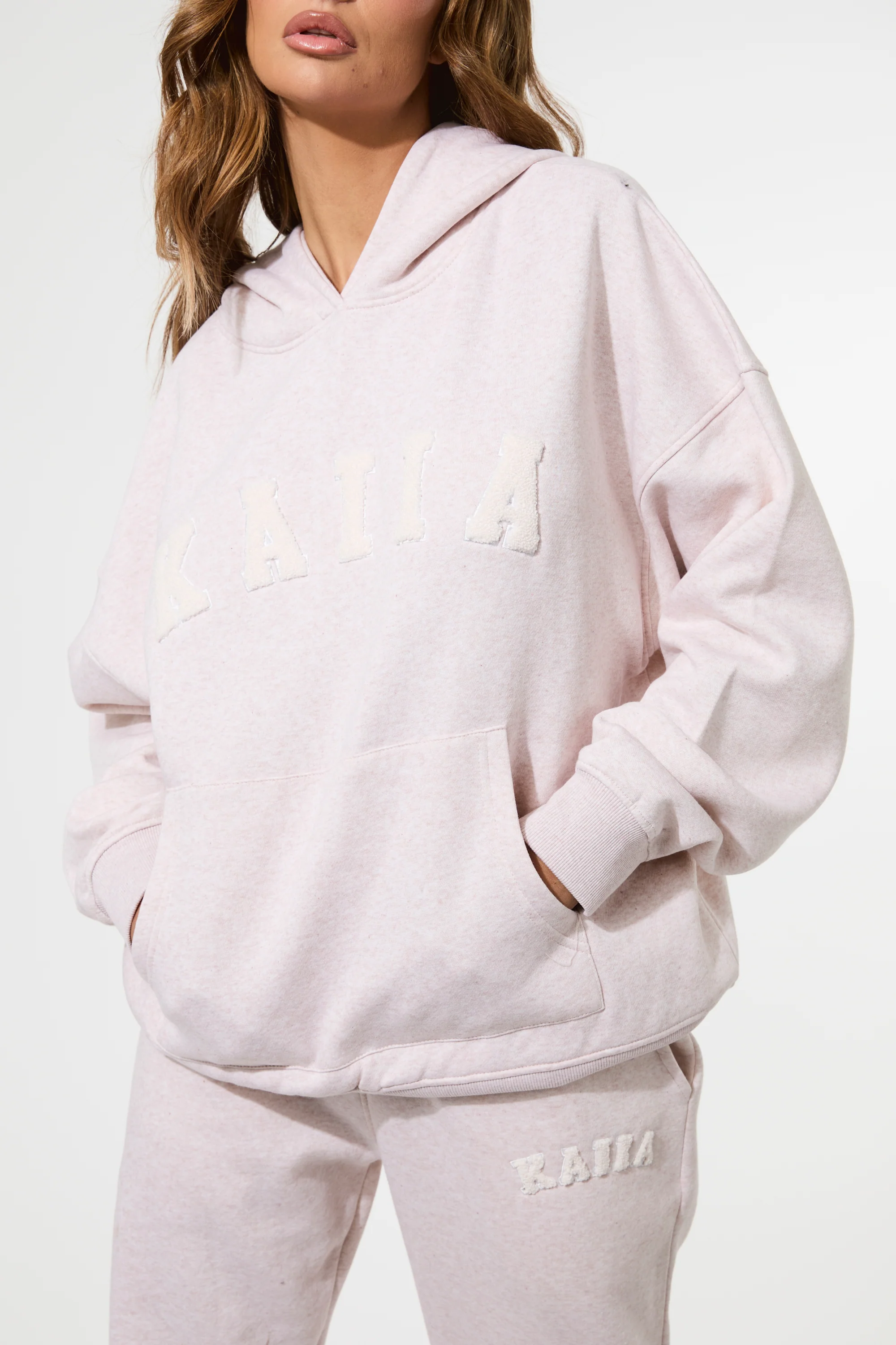 Kaiia Borg Slogan Oversized Hoodie Oat - Image 2