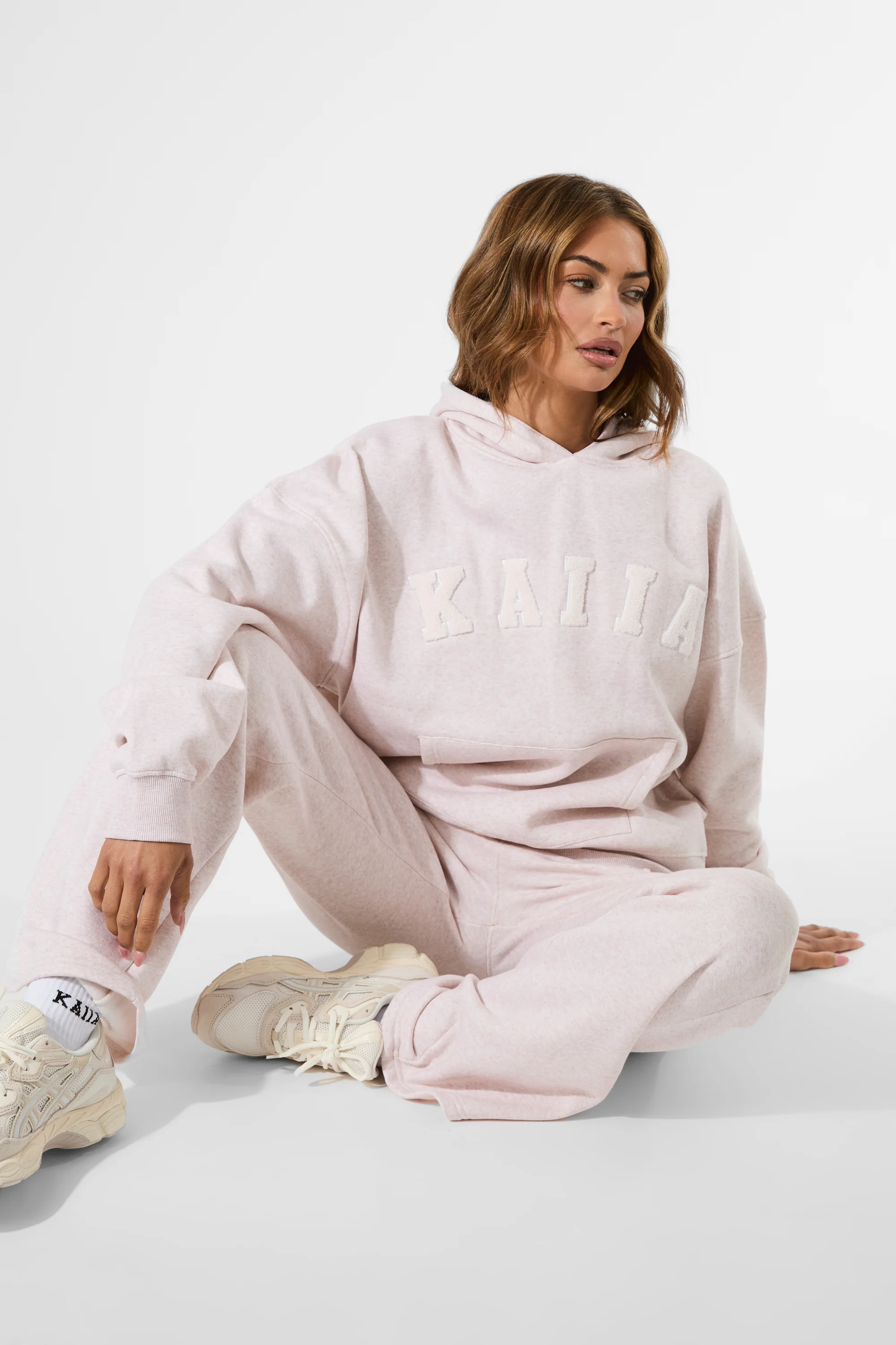 Kaiia Borg Slogan Oversized Hoodie Oat - Image 3