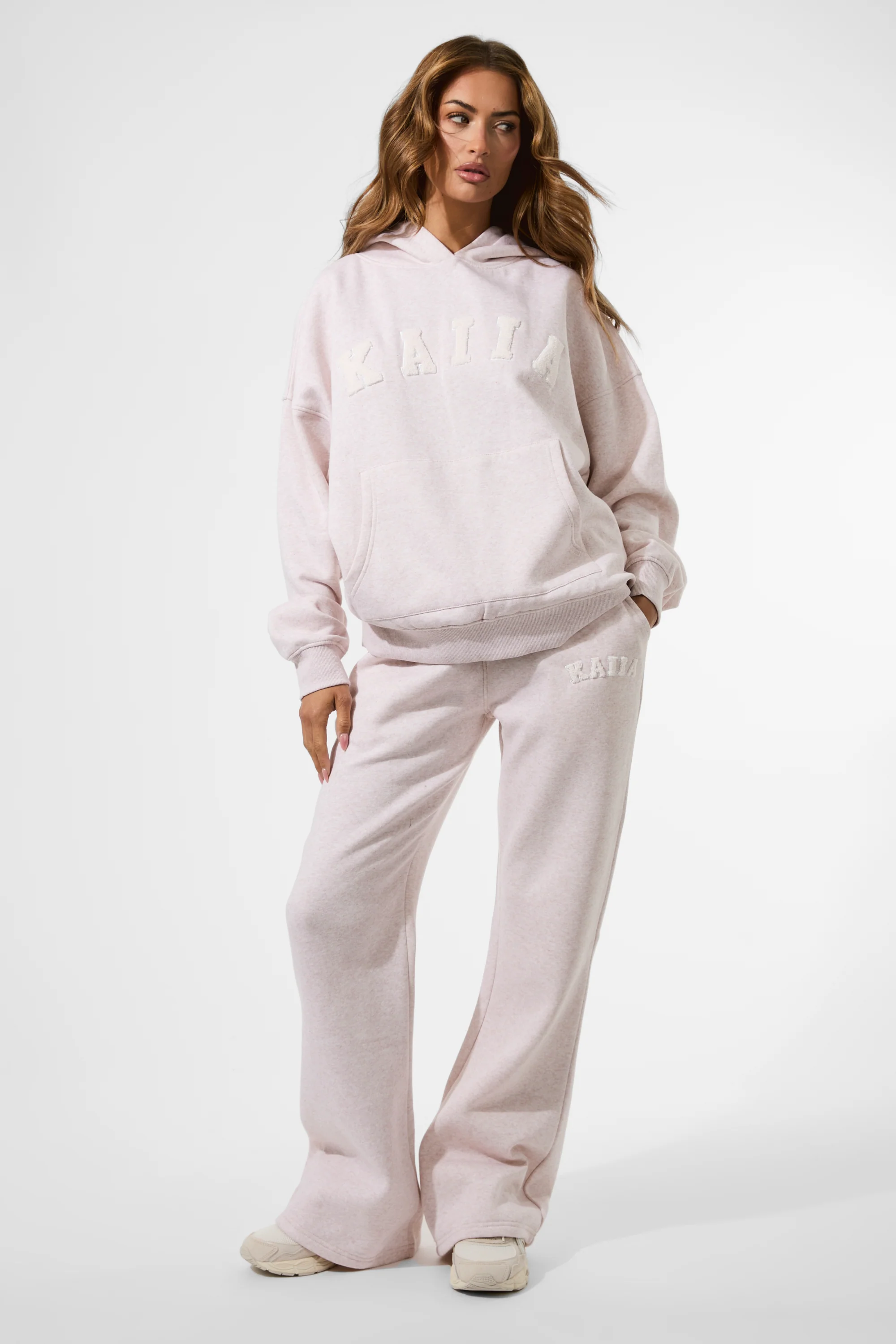 Kaiia Borg Slogan Oversized Hoodie Oat - Image 6