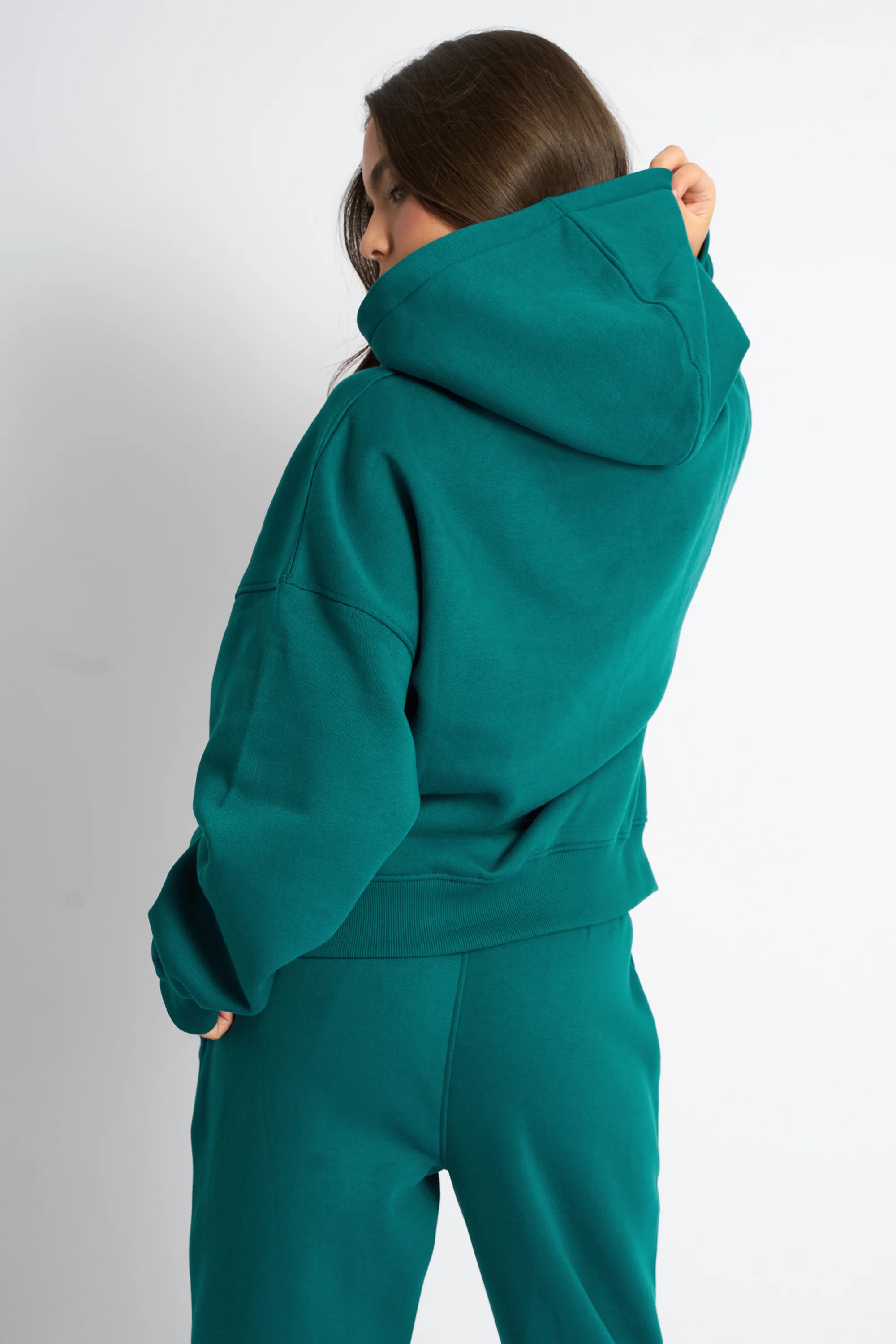 Kaiia Borg Slogan Oversized Hoodie Teal - Image 3