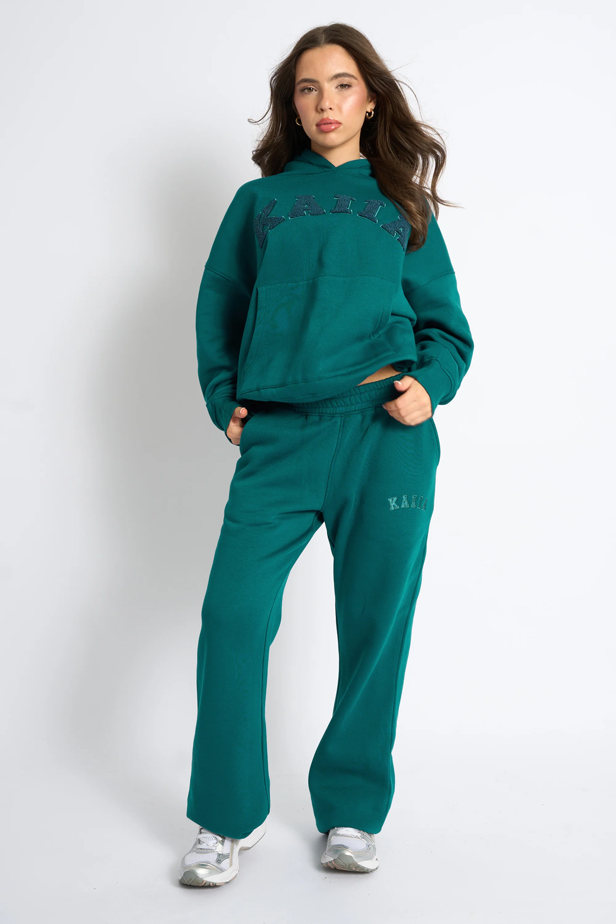 Kaiia Borg Slogan Oversized Hoodie Teal - Image 4