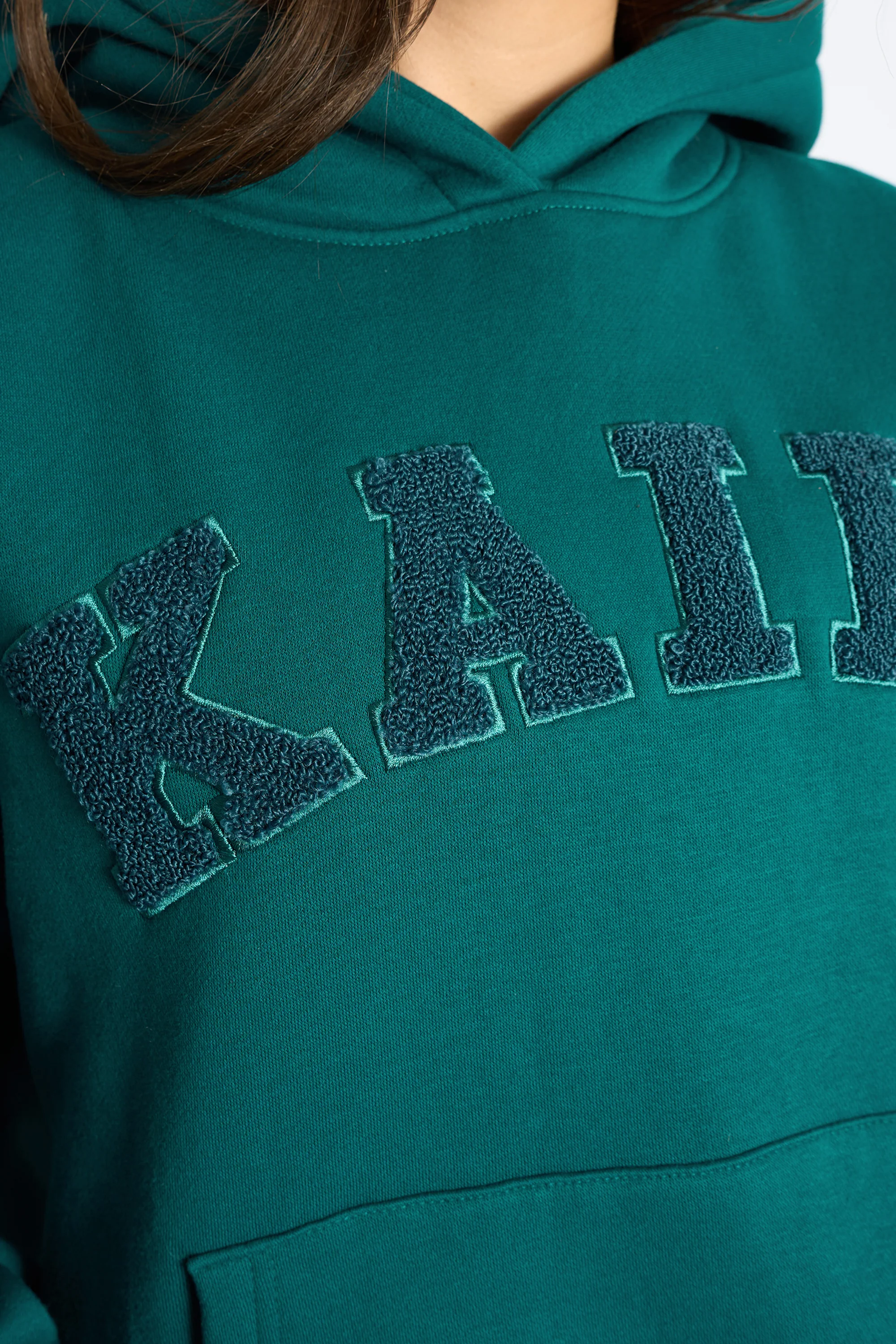Kaiia Borg Slogan Oversized Hoodie Teal - Image 5