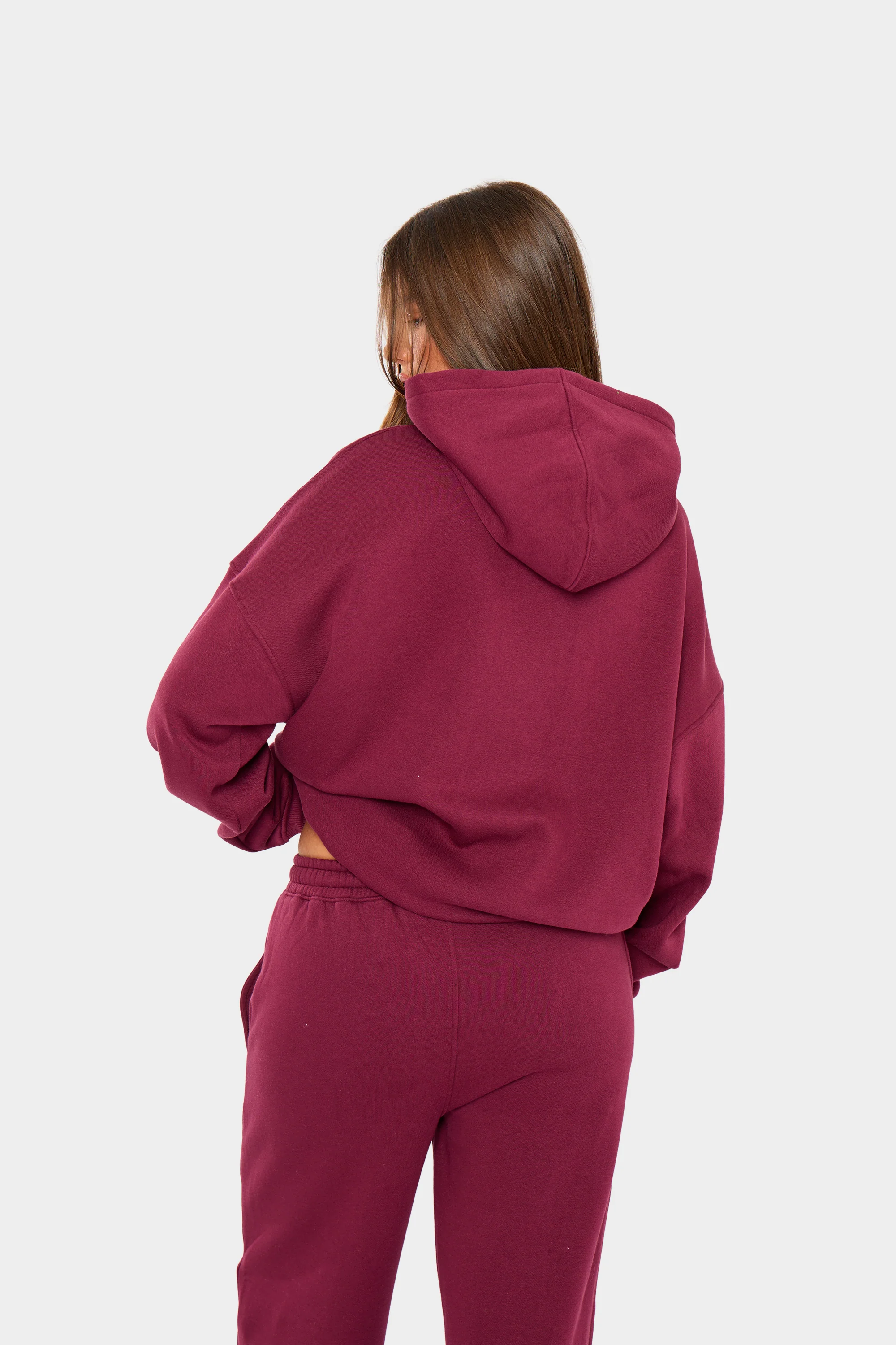 Kaiia Borg Varsity Oversized Hoodie Burgundy & Cream - Image 4