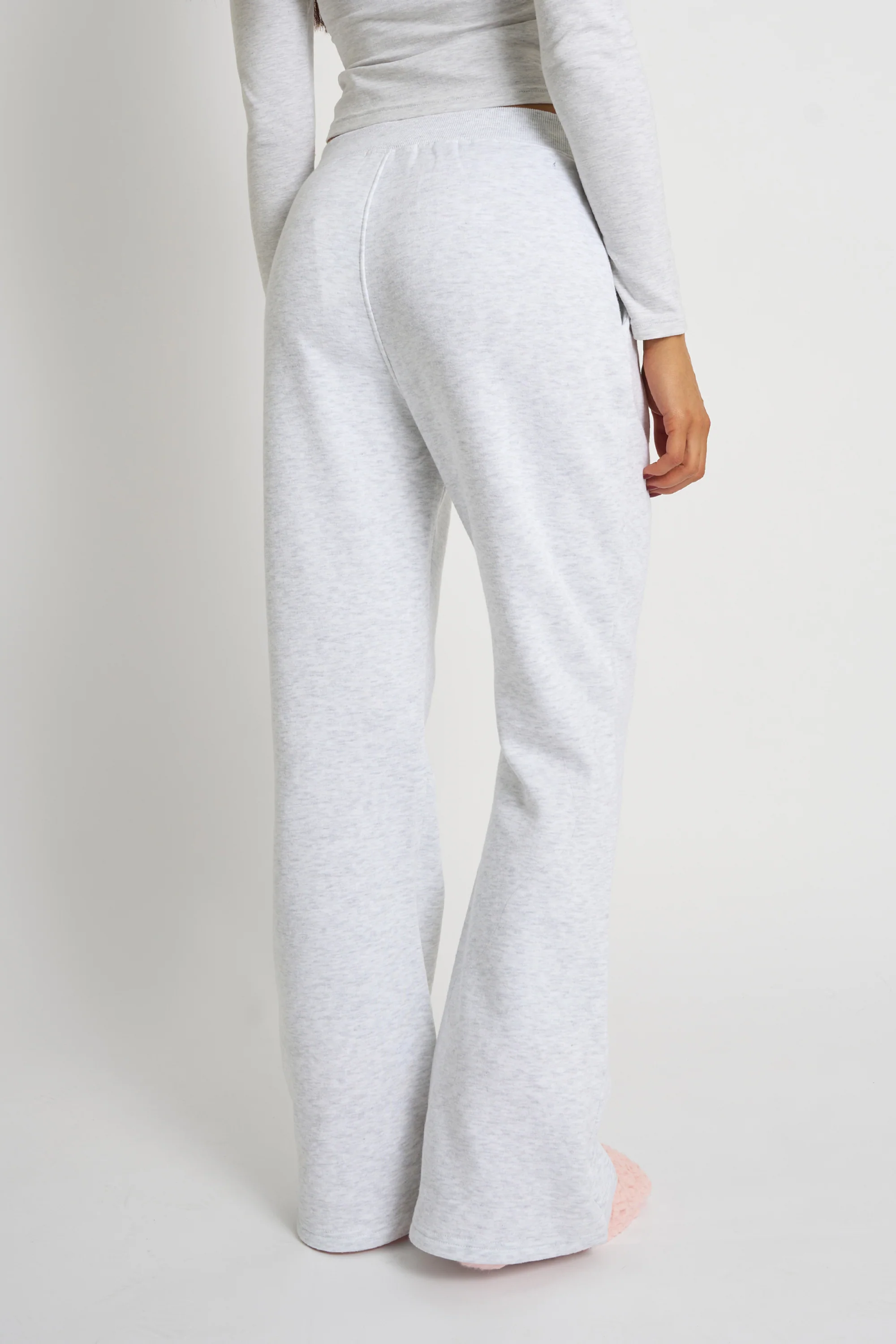 Kaiia Bow Detail Cross Over Waistband Joggers Light Grey Marl - Image 4