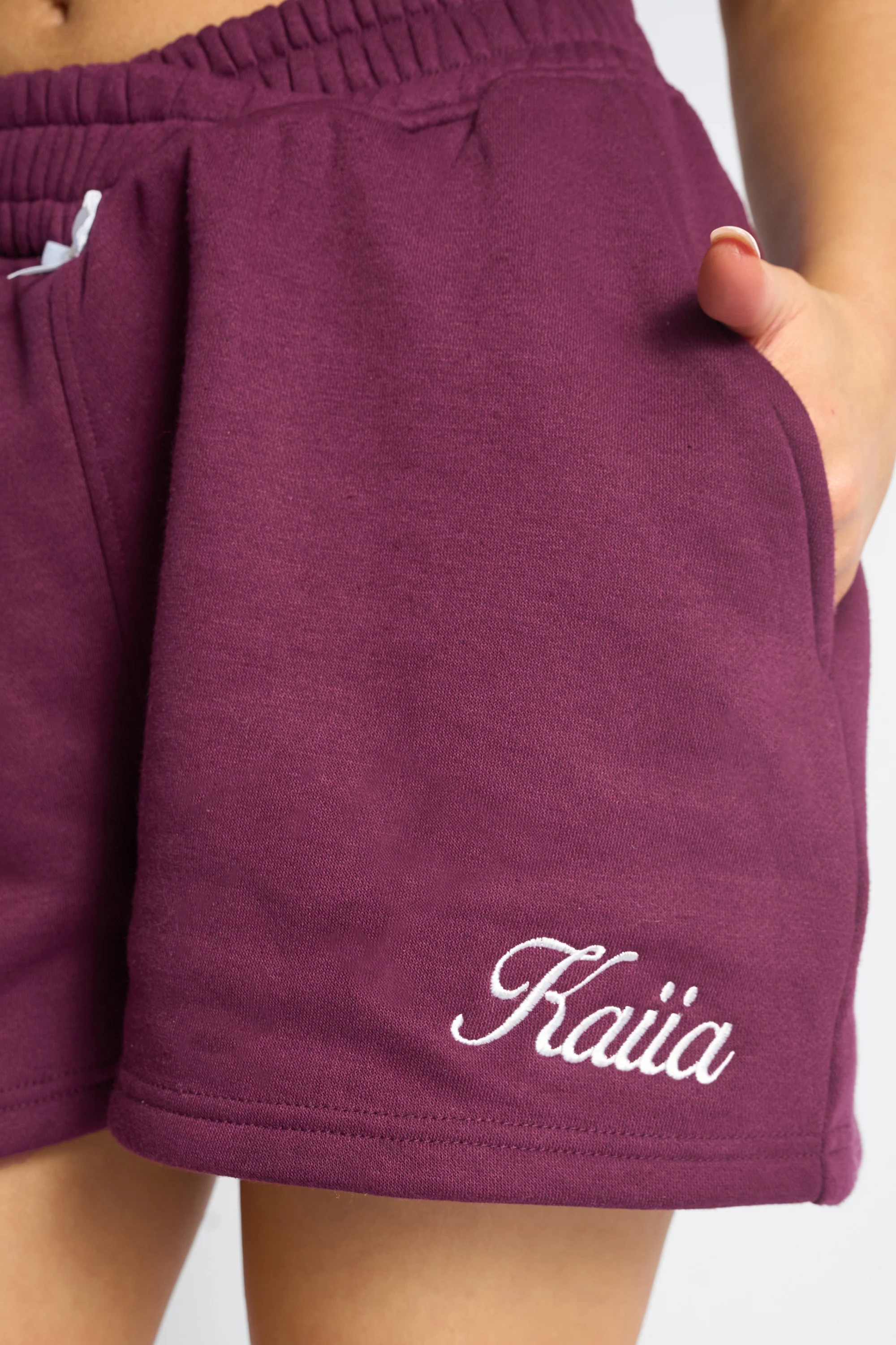 Kaiia Bow Detail Cross Over Waistband Shorts Plum - Image 4