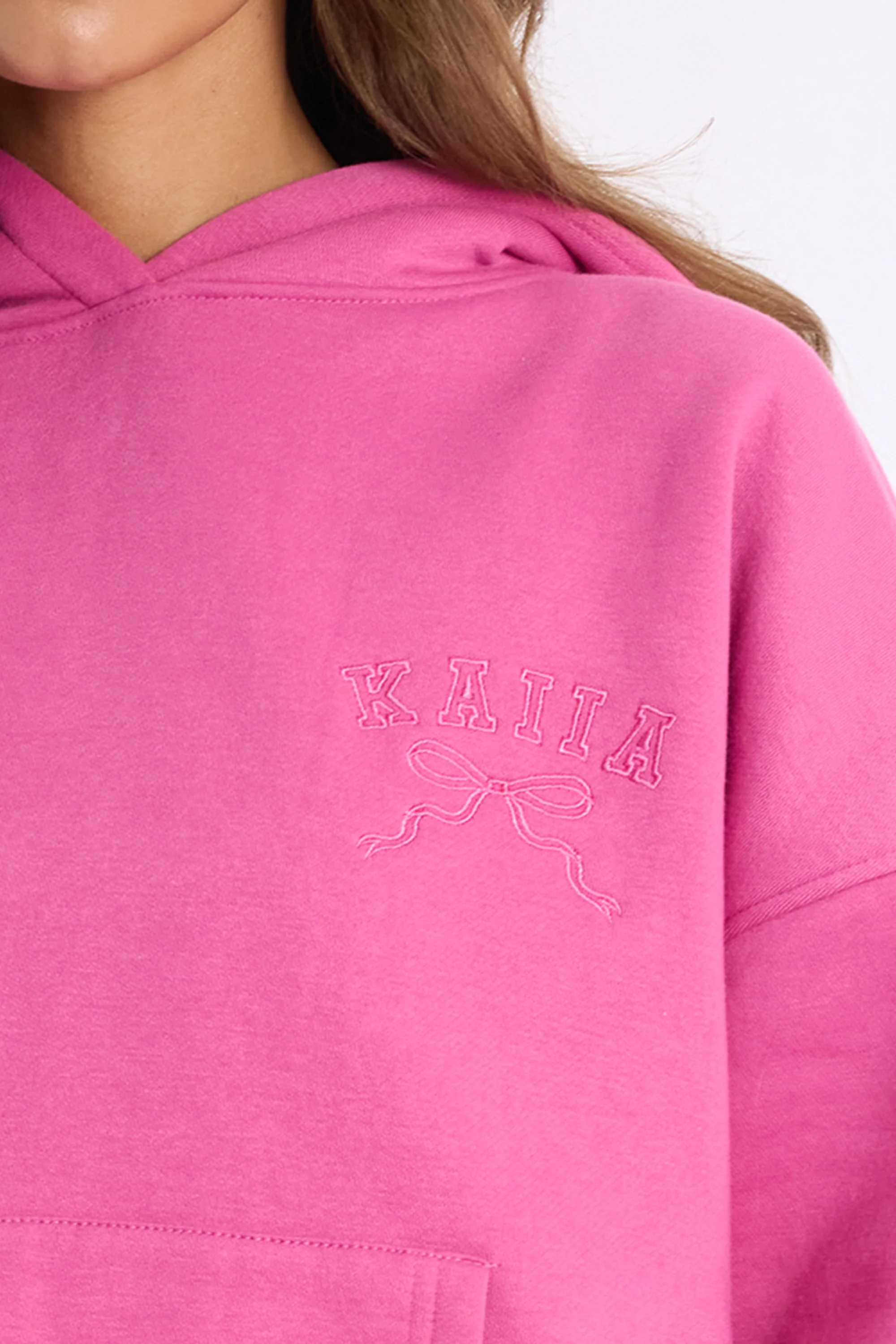 Kaiia Bow Embroidered Oversized Hoodie Bubblegum - Image 3