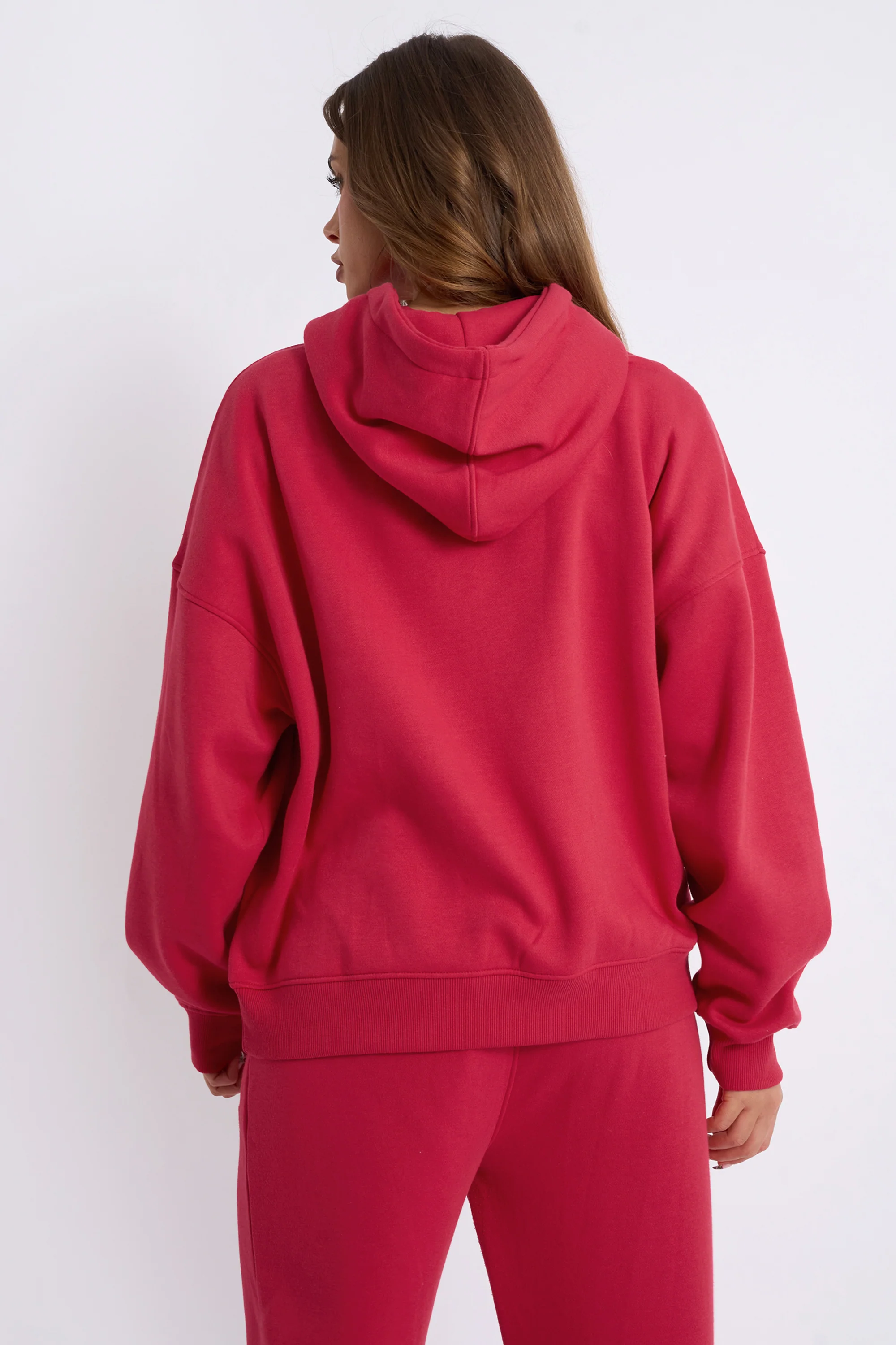 Kaiia Bow Embroidered Oversized Hoodie Red & Baby Pink - Image 3