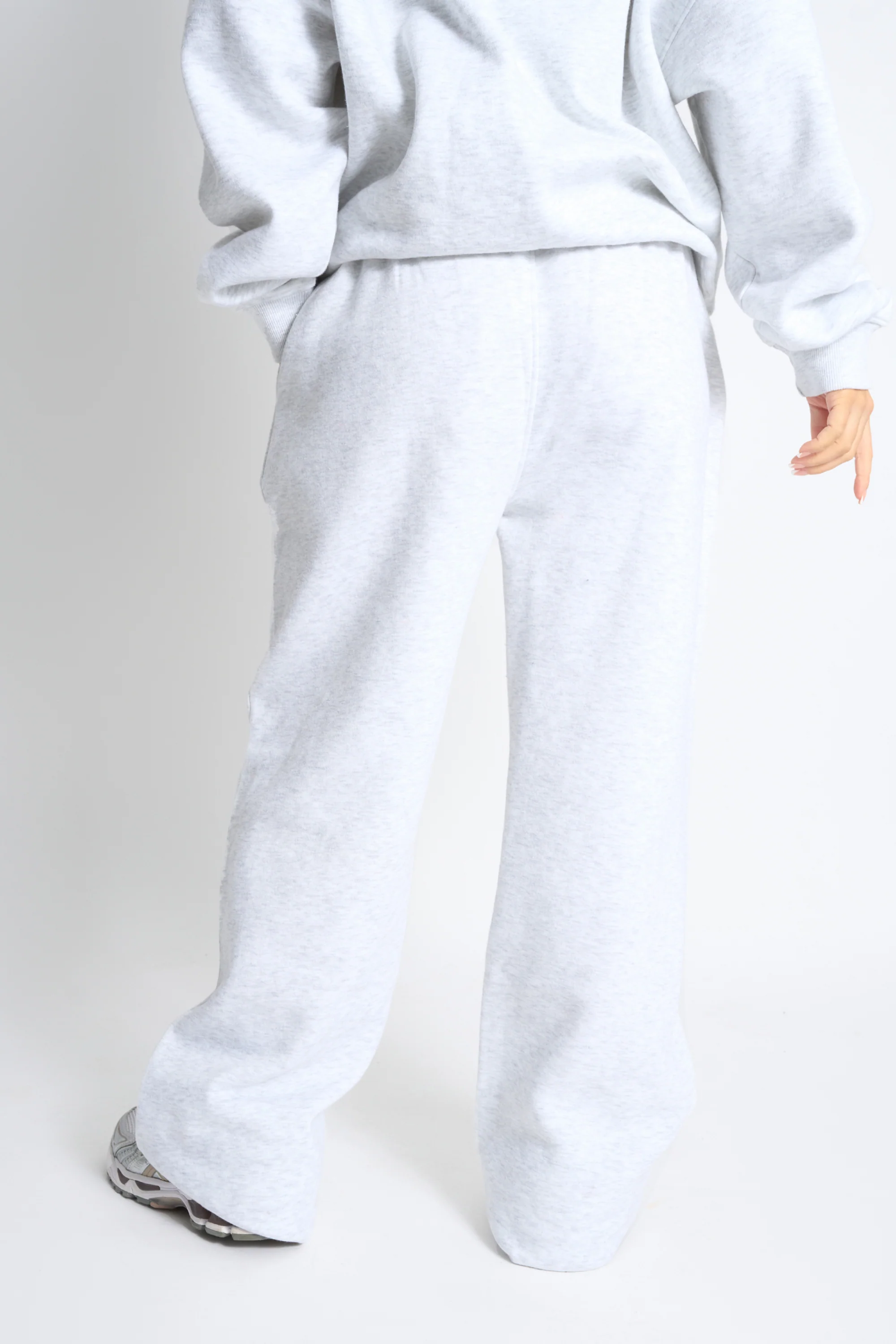 Kaiia Bow Embroidered Ribbed Waistband Wide Leg Joggers Light Grey Marl & Red - Image 3