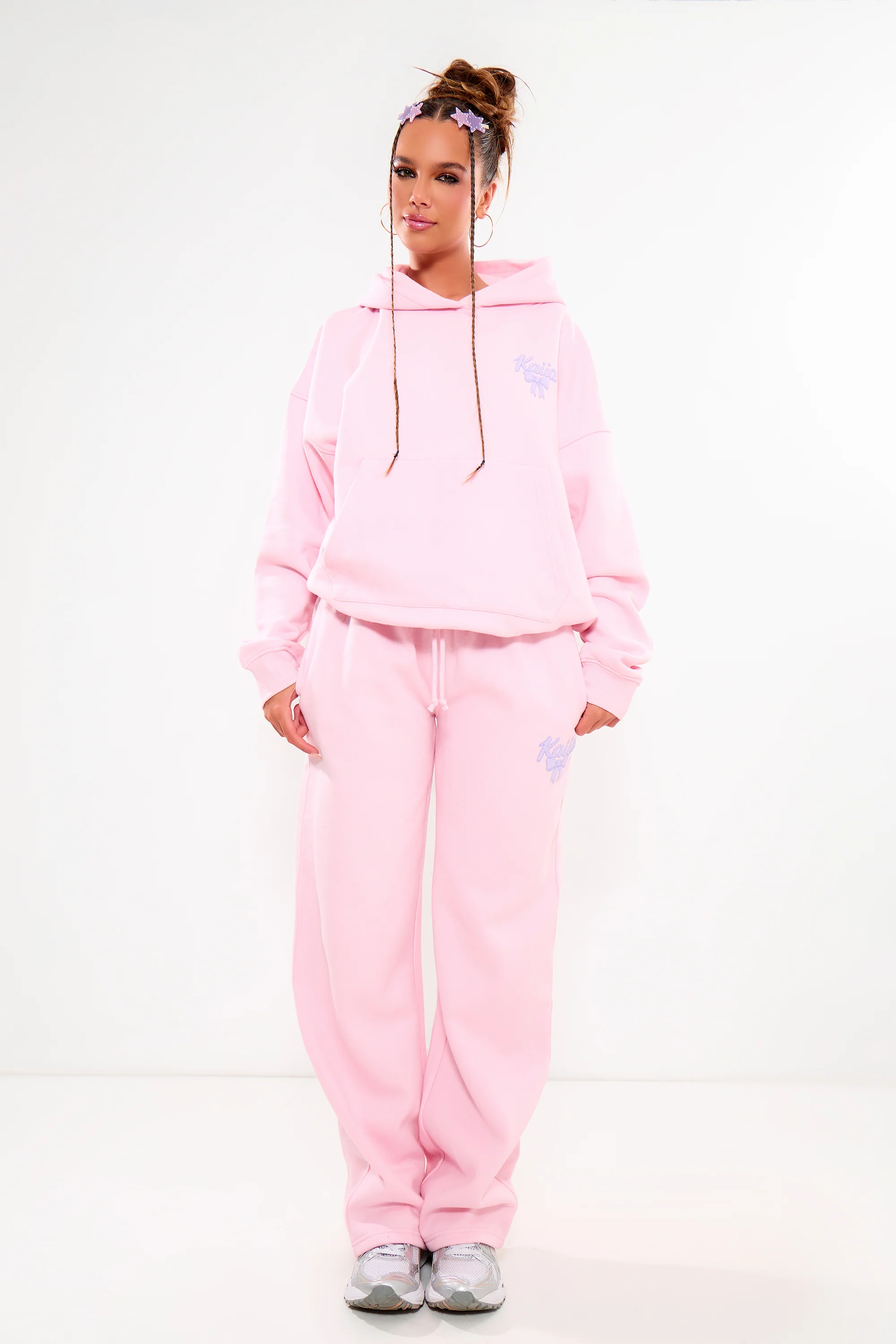 Kaiia Bow Graphic Oversized Hoodie Pink & Lilac - Image 3