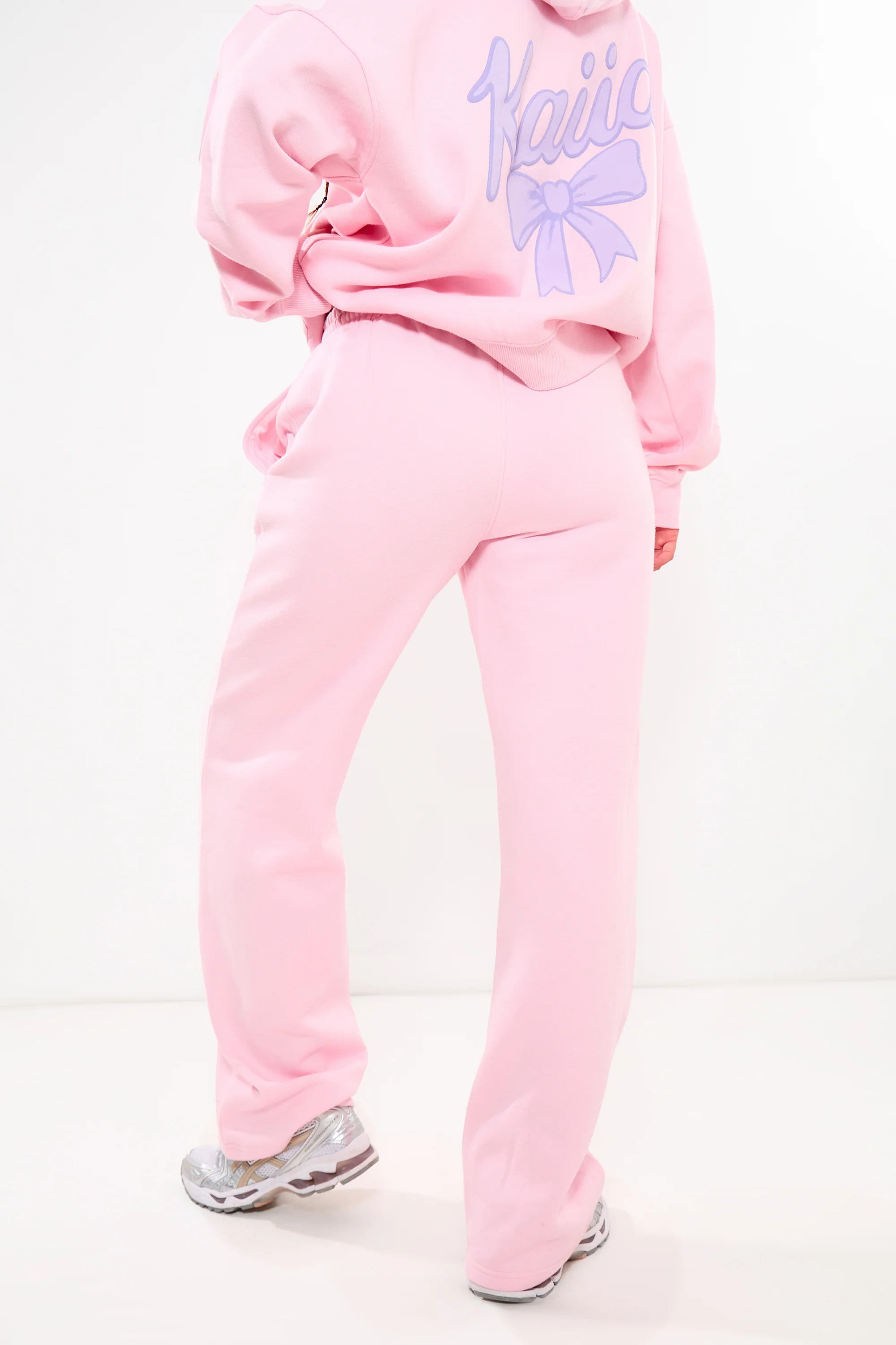 Kaiia Bow Graphic Wide Leg Joggers Pink & Lilac - Image 4