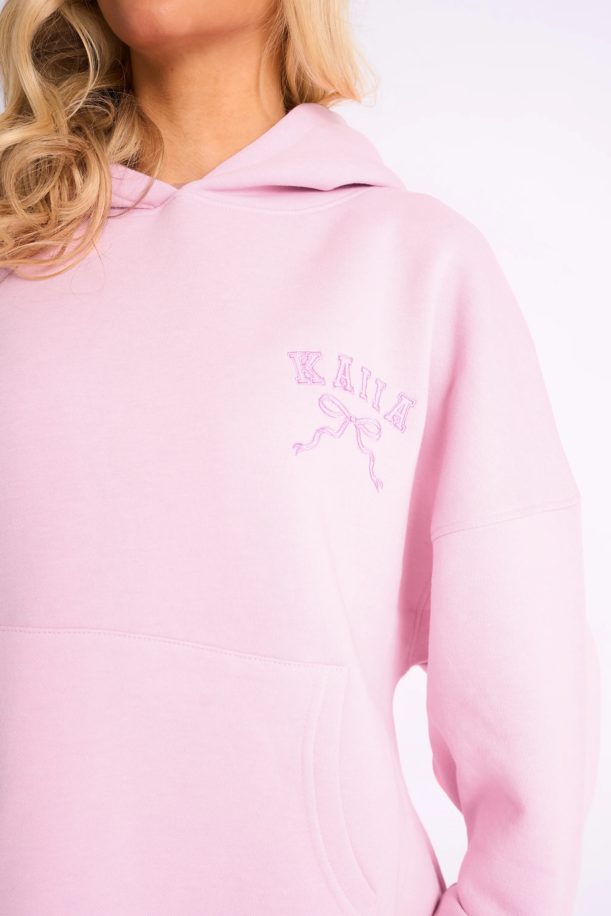 Kaiia Bow Embroidered Oversized Hoodie Baby Pink - Image 4