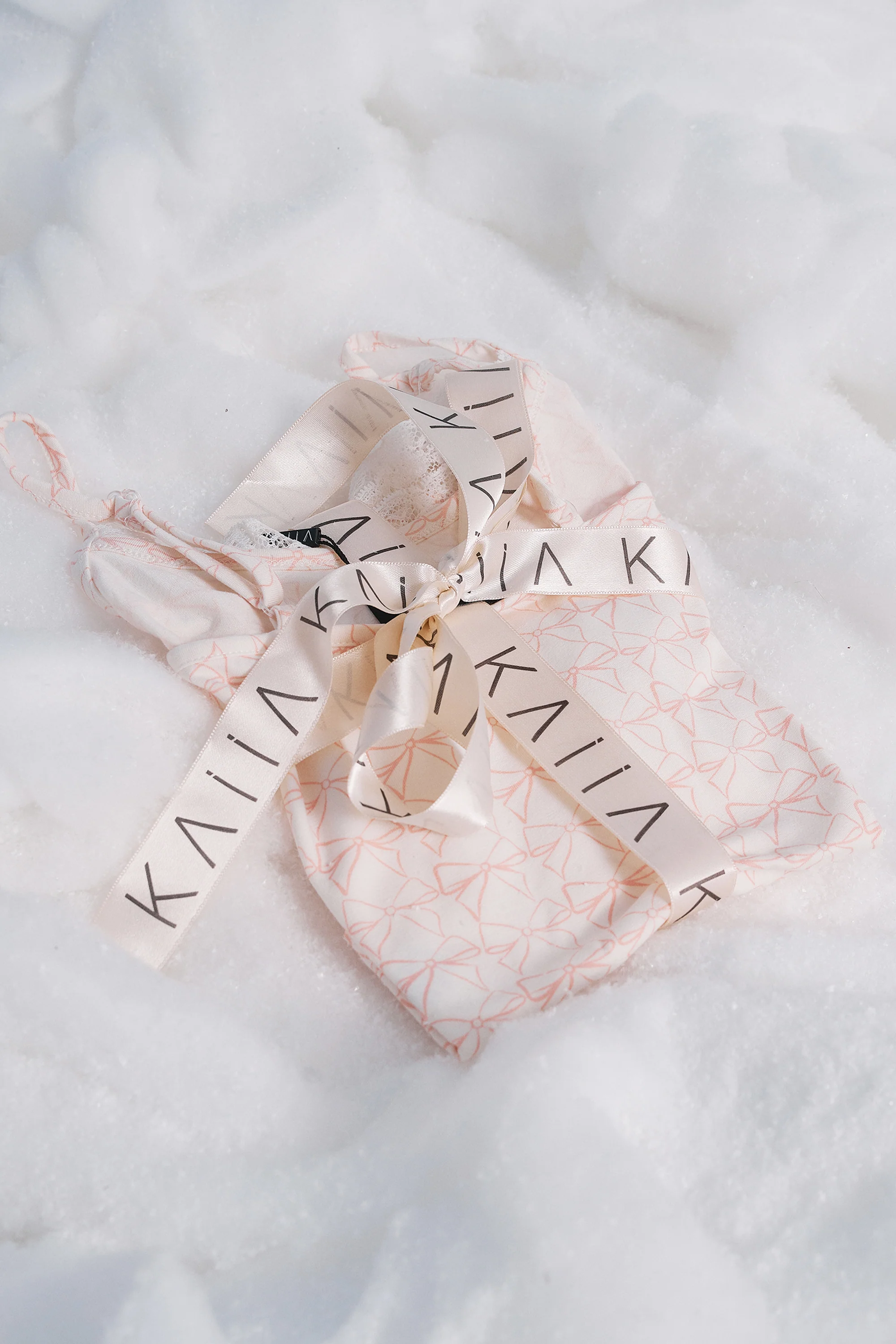 Kaiia Bow Print Lace Cami Top & Shorts Pj Set Cream & Pink - Image 10