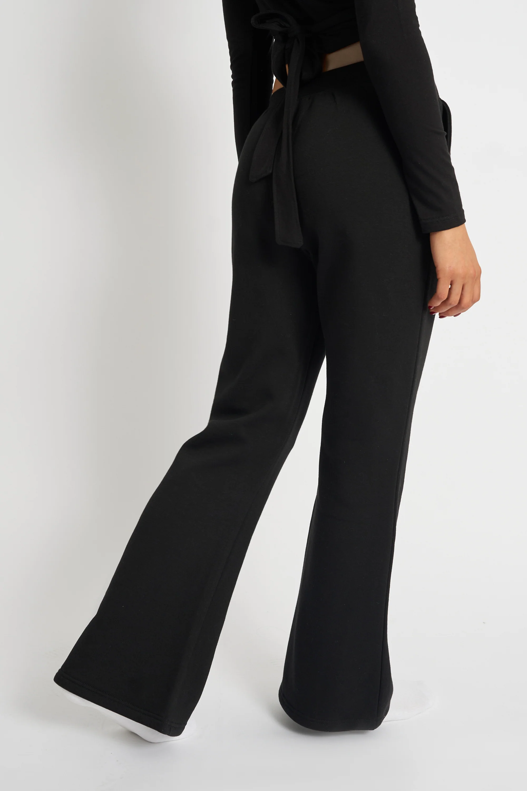 Kaiia Bow Detail Wide Leg Joggers Black & Pink - Image 3