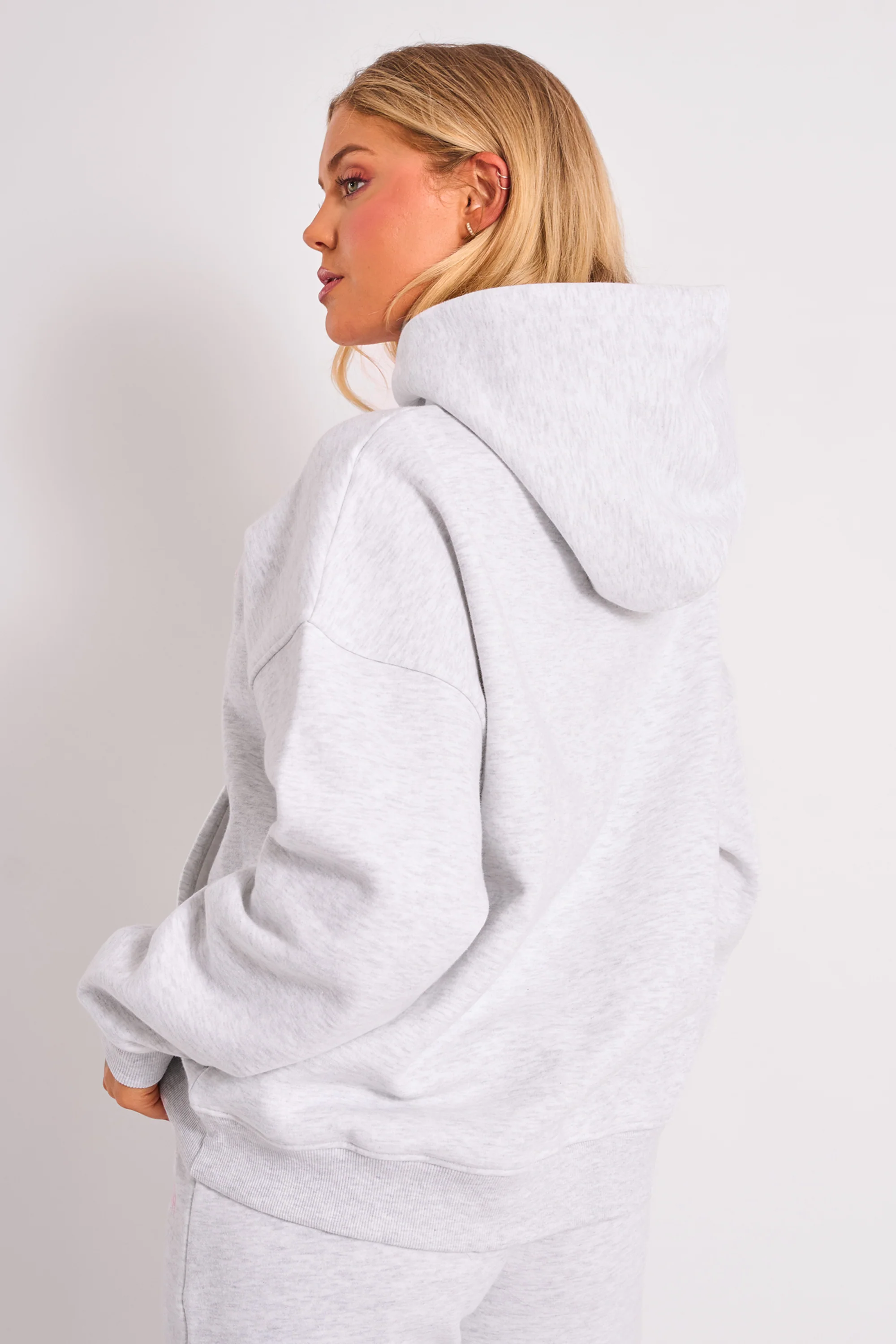 Kaiia Studio Borg Bubble Logo Oversized Hoodie Grey Marl & Pink - Image 2