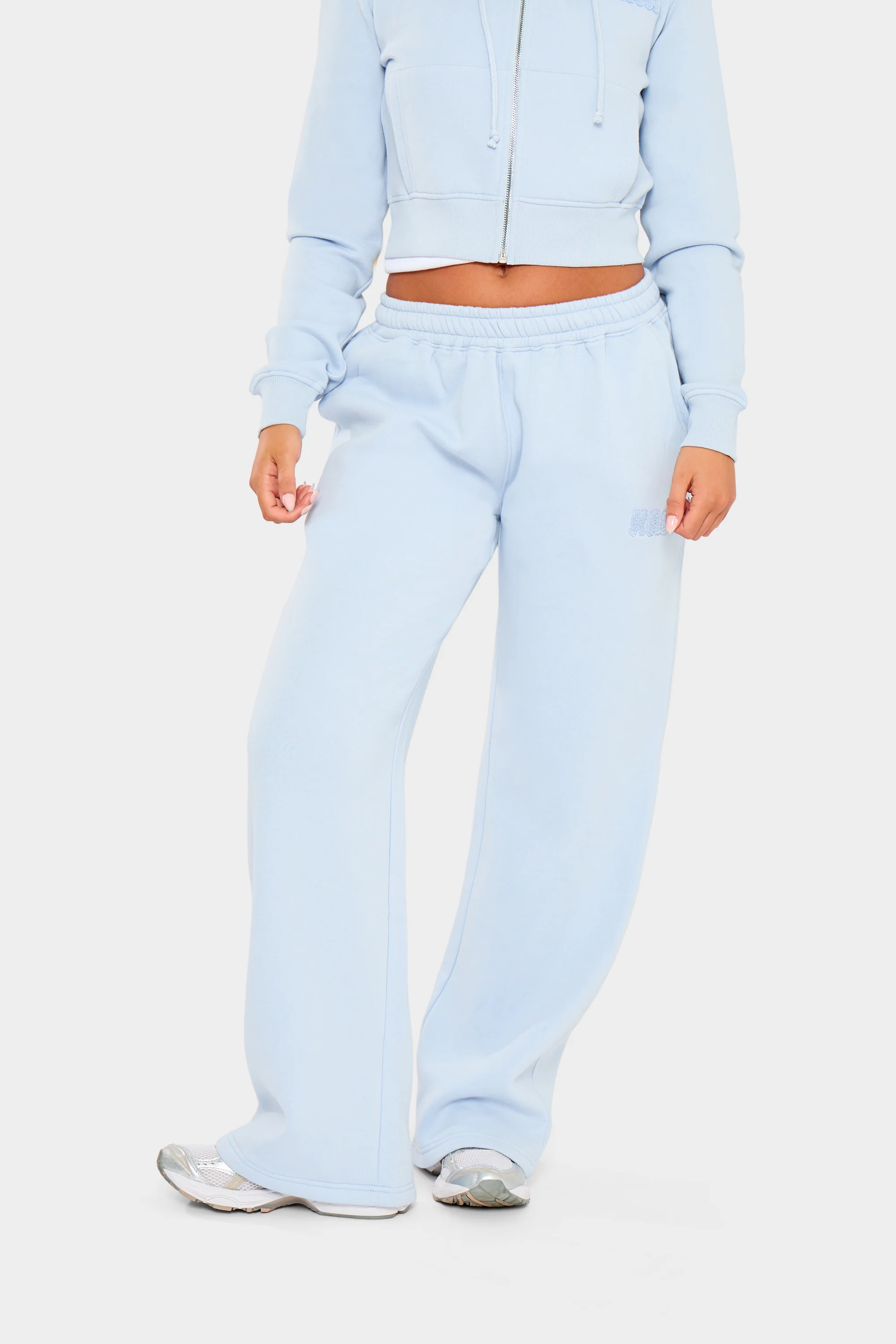 Kaiia Bubble Borg Wide Leg Joggers Baby Blue - Image 6