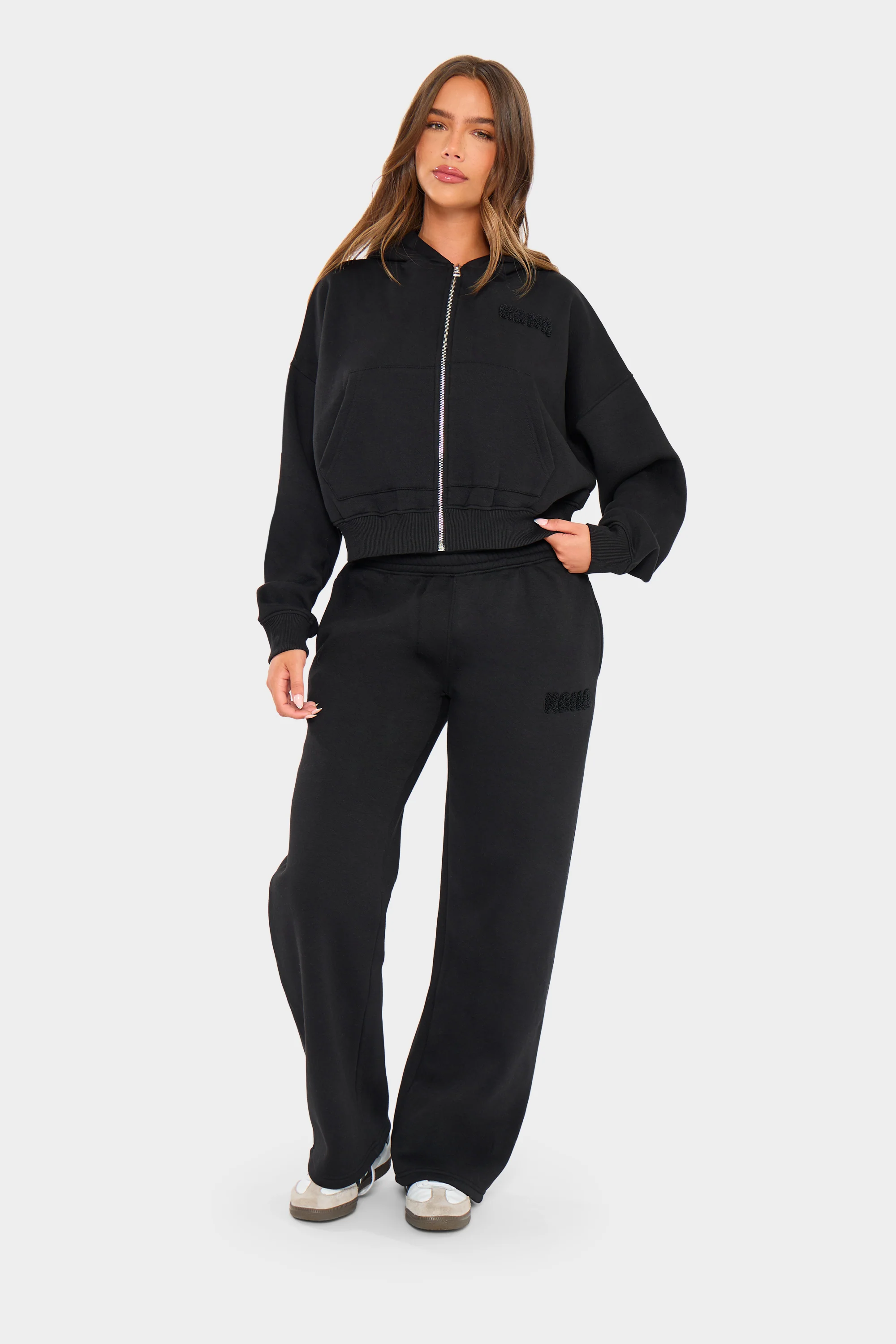 Kaiia Bubble Borg Wide Leg Joggers Black - Image 4