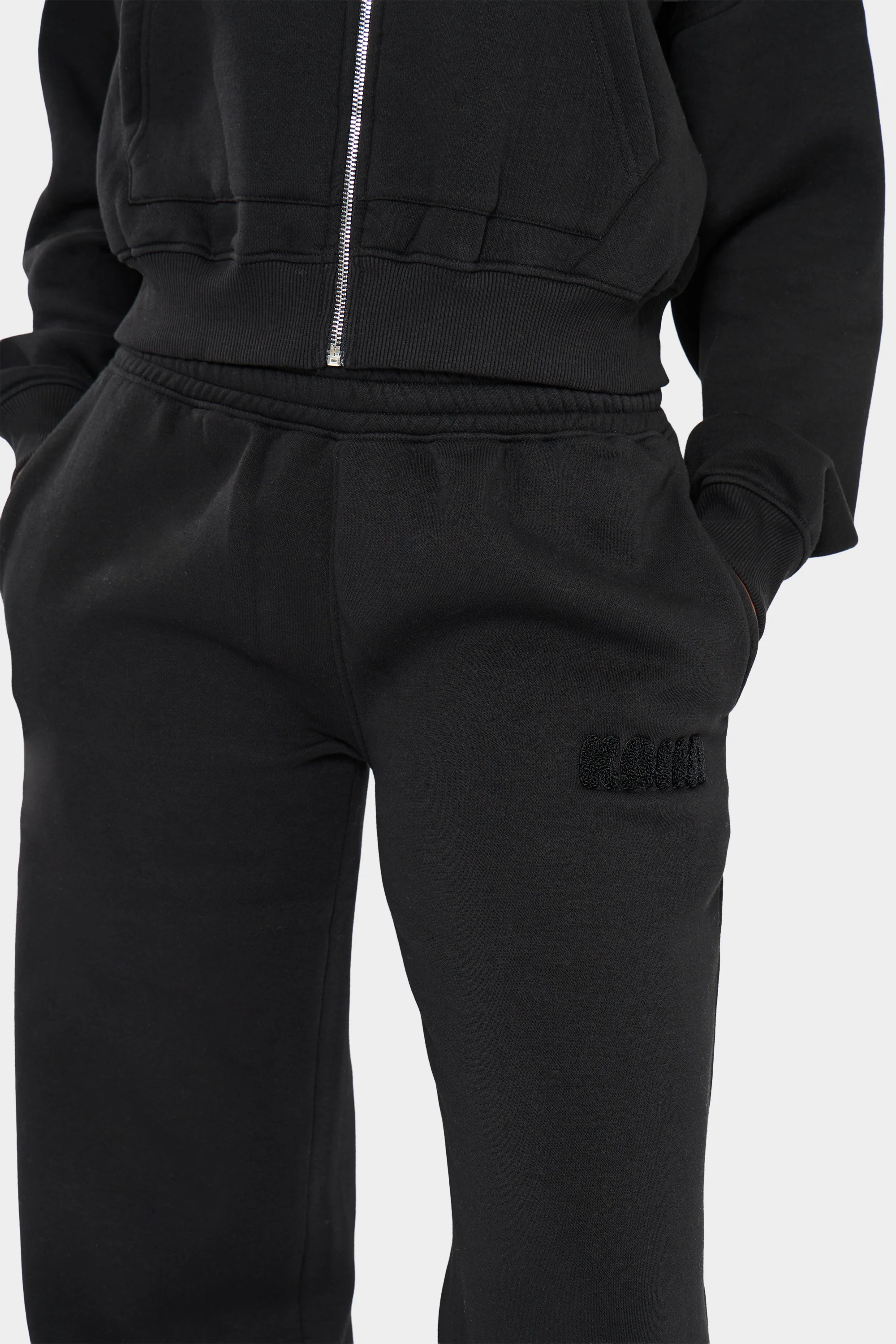 Kaiia Bubble Borg Wide Leg Joggers Black - Image 5