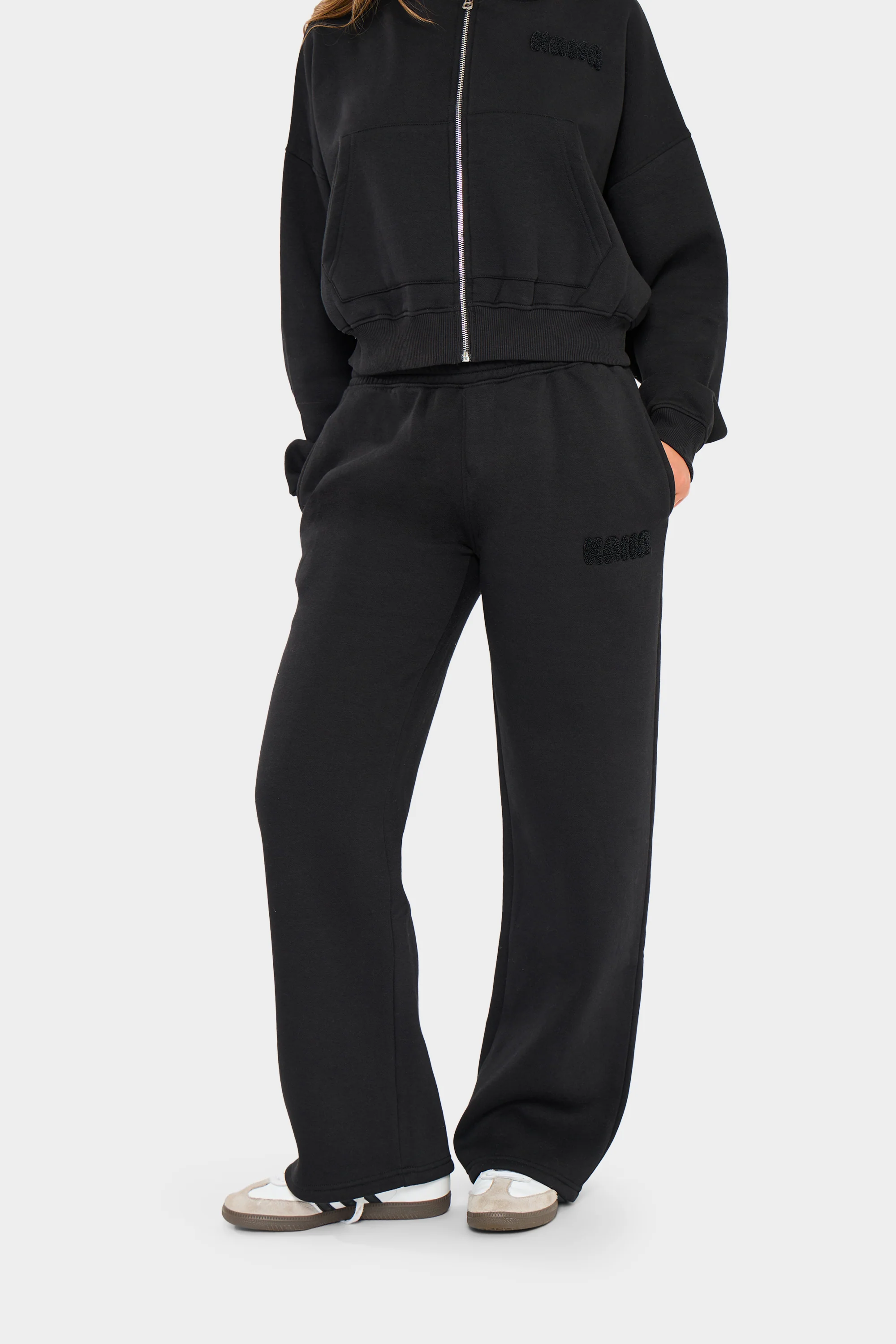 Kaiia Bubble Borg Wide Leg Joggers Black - Image 6