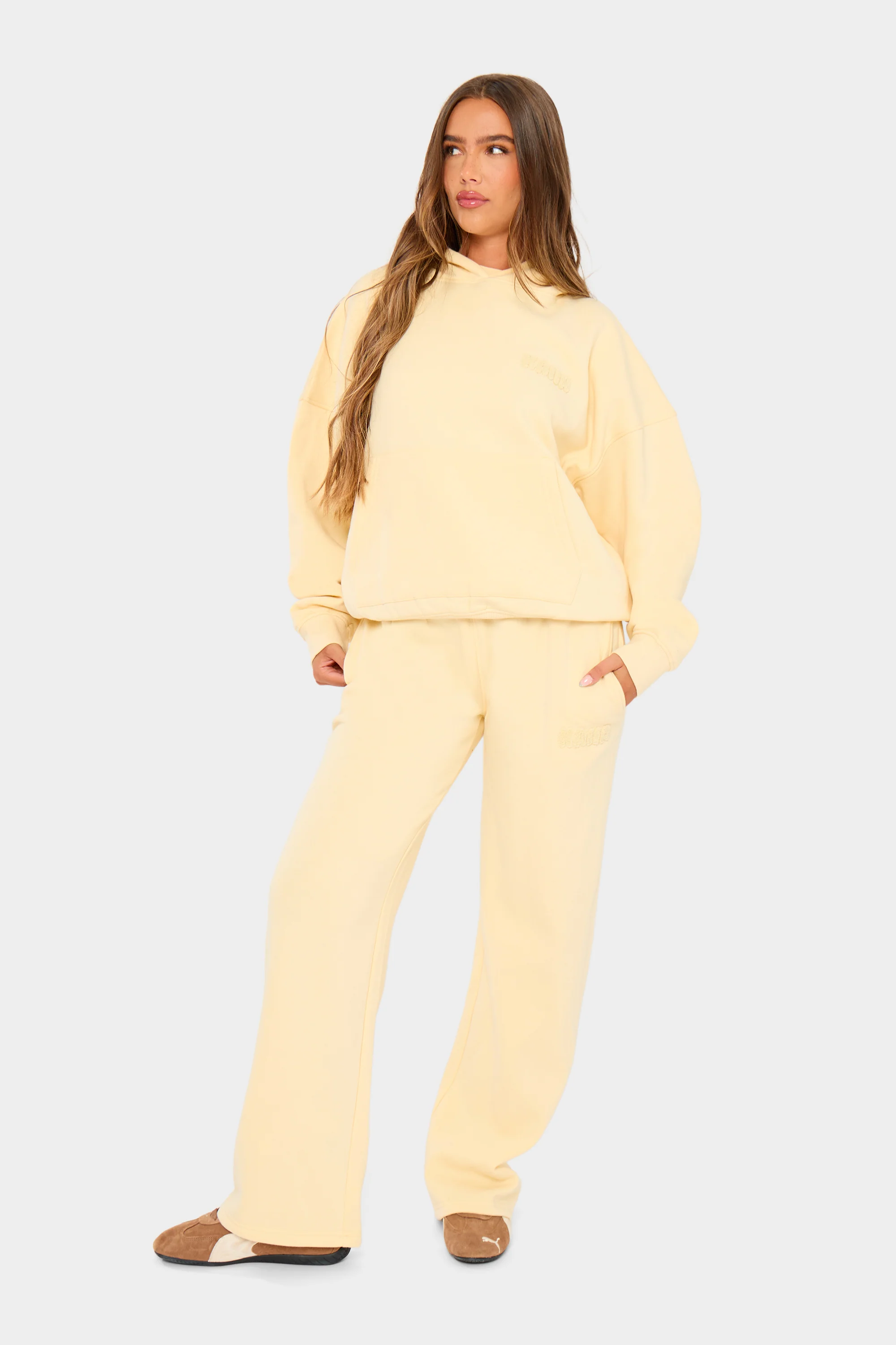Kaiia Bubble Borg Wide Leg Joggers Soft Lemon - Image 5