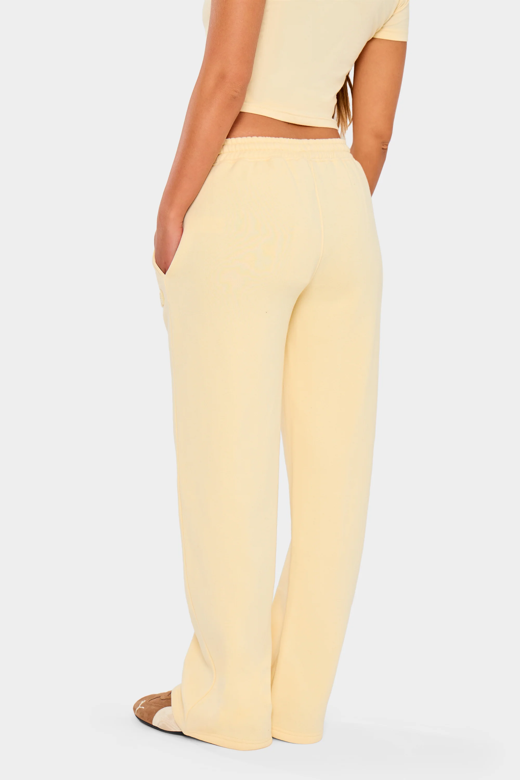 Kaiia Bubble Borg Wide Leg Joggers Soft Lemon - Image 9
