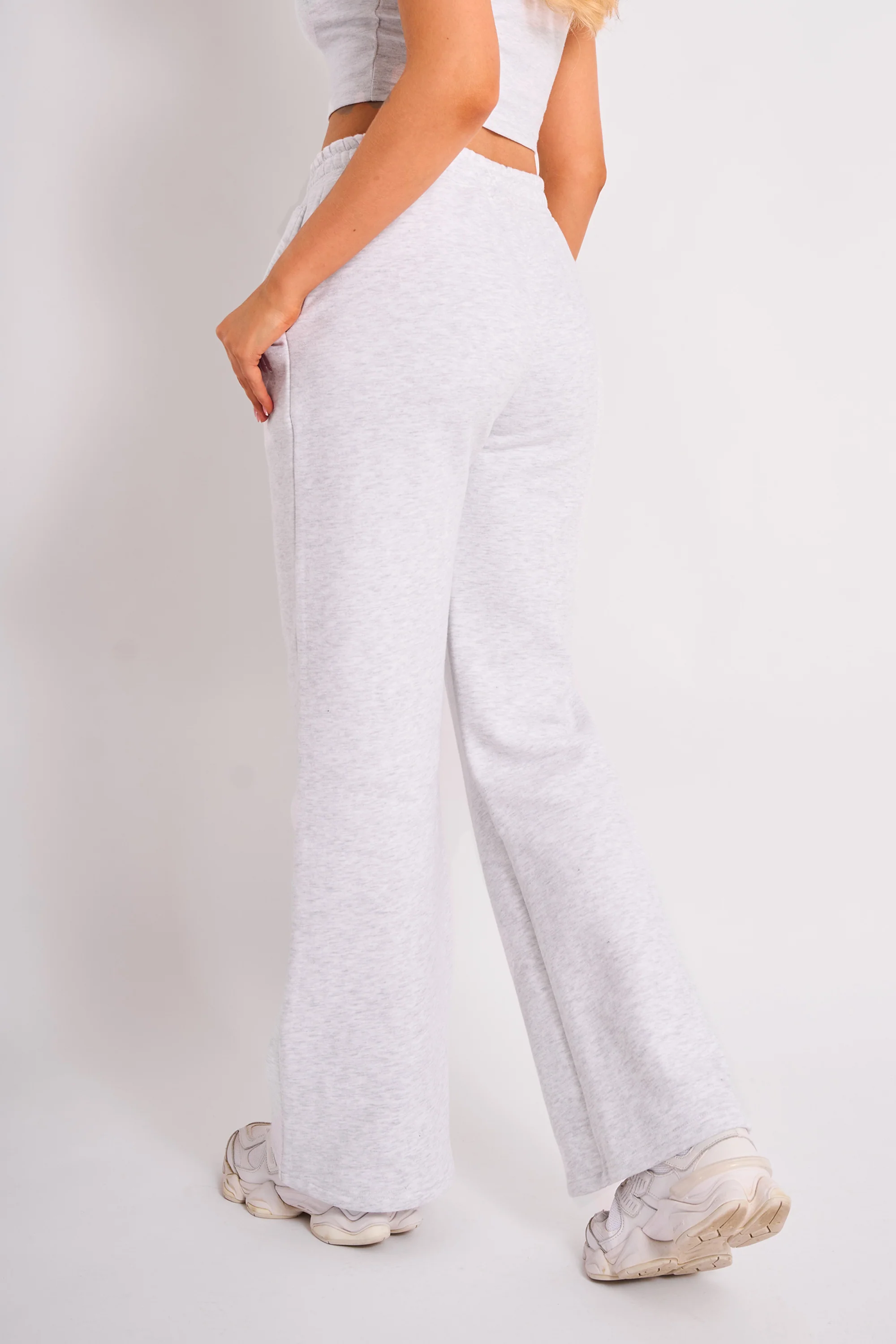 Kaiia Bubble Logo Wide Leg Joggers Grey Marl & Pink - Image 3