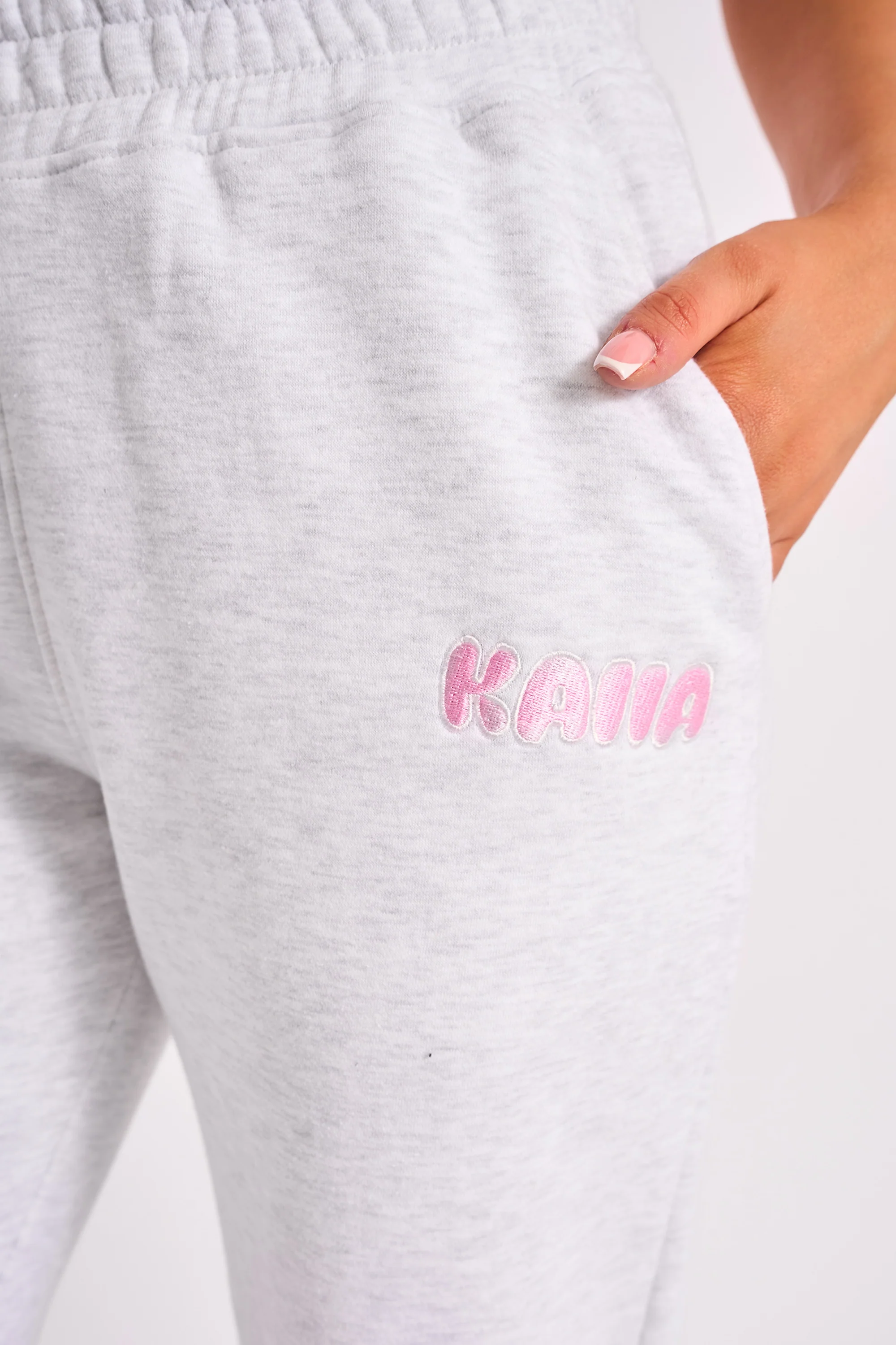 Kaiia Bubble Logo Wide Leg Joggers Grey Marl & Pink - Image 4