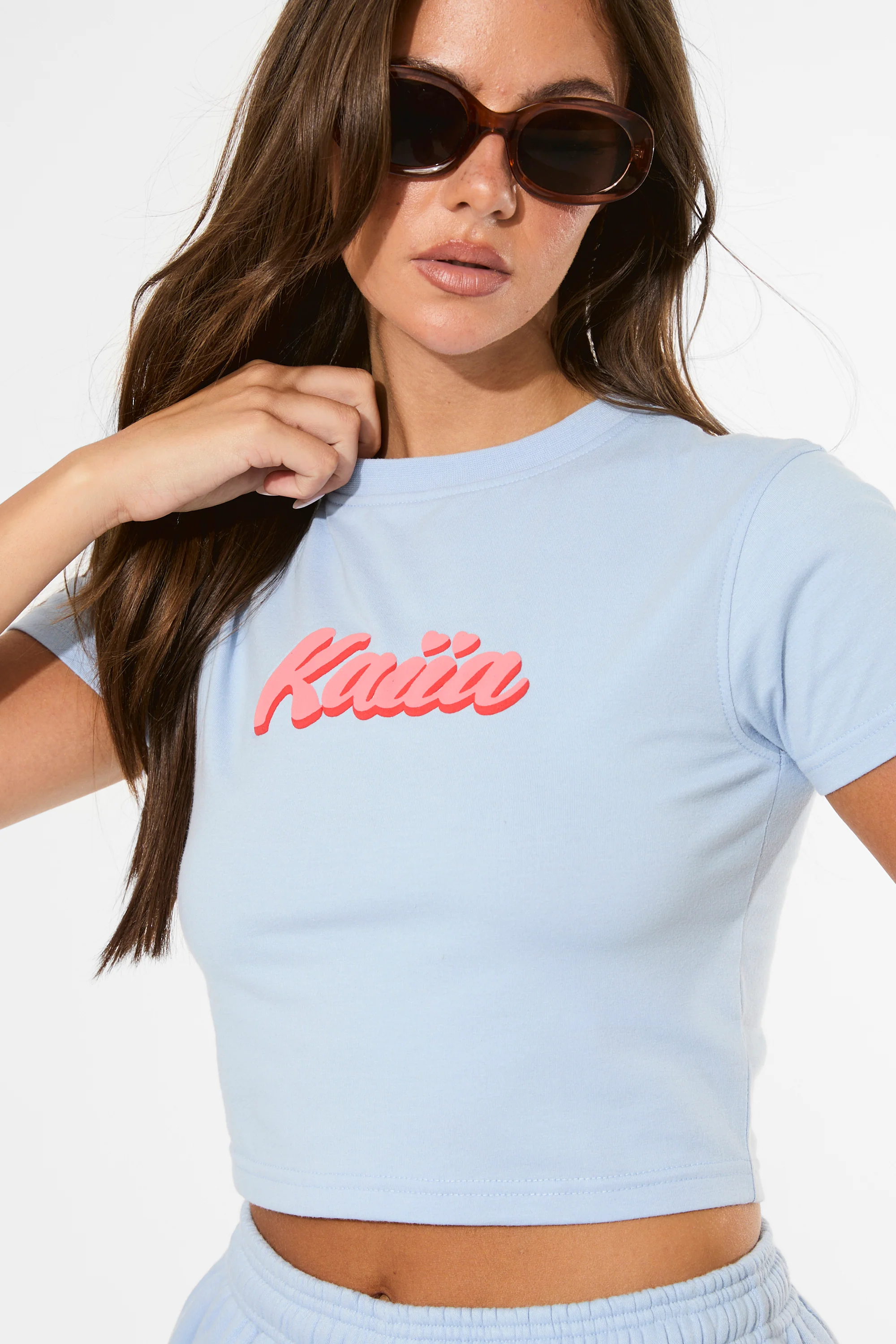 Kaiia Bubble Graphic Baby Tee Baby Blue & Coral - Image 6
