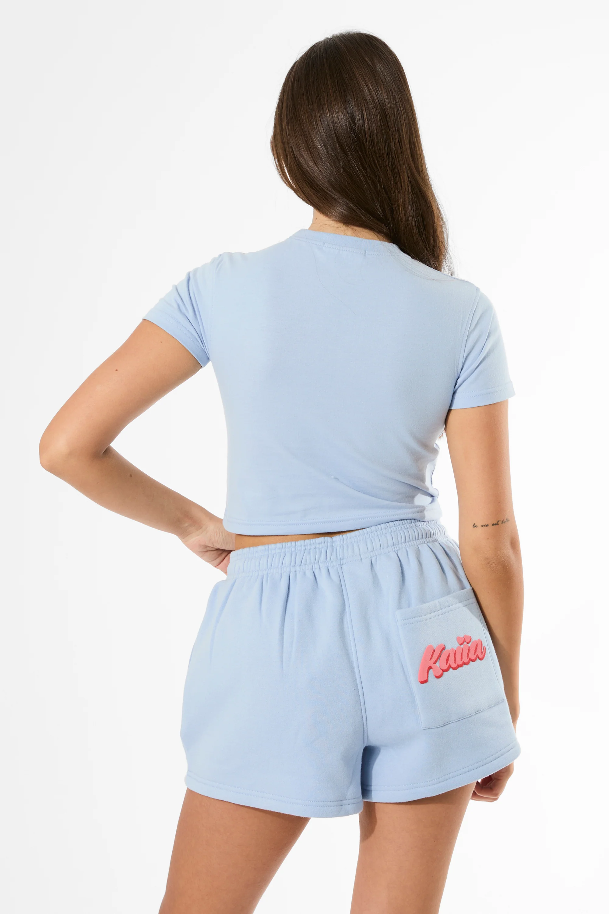 Kaiia Bubble Graphic Baby Tee Baby Blue & Coral - Image 9