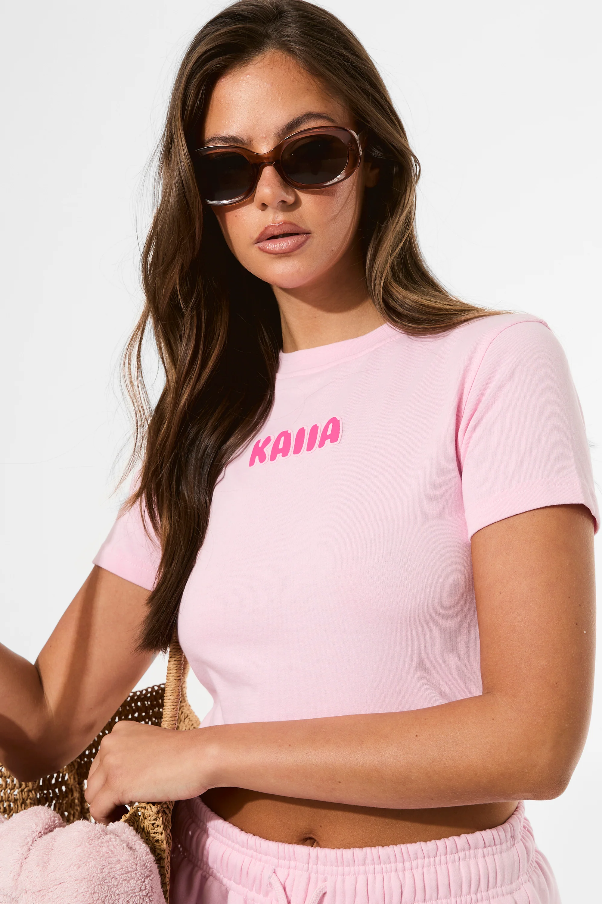 Kaiia Bubble Graphic Baby Tee Baby Pink & Hot Pink - Image 6