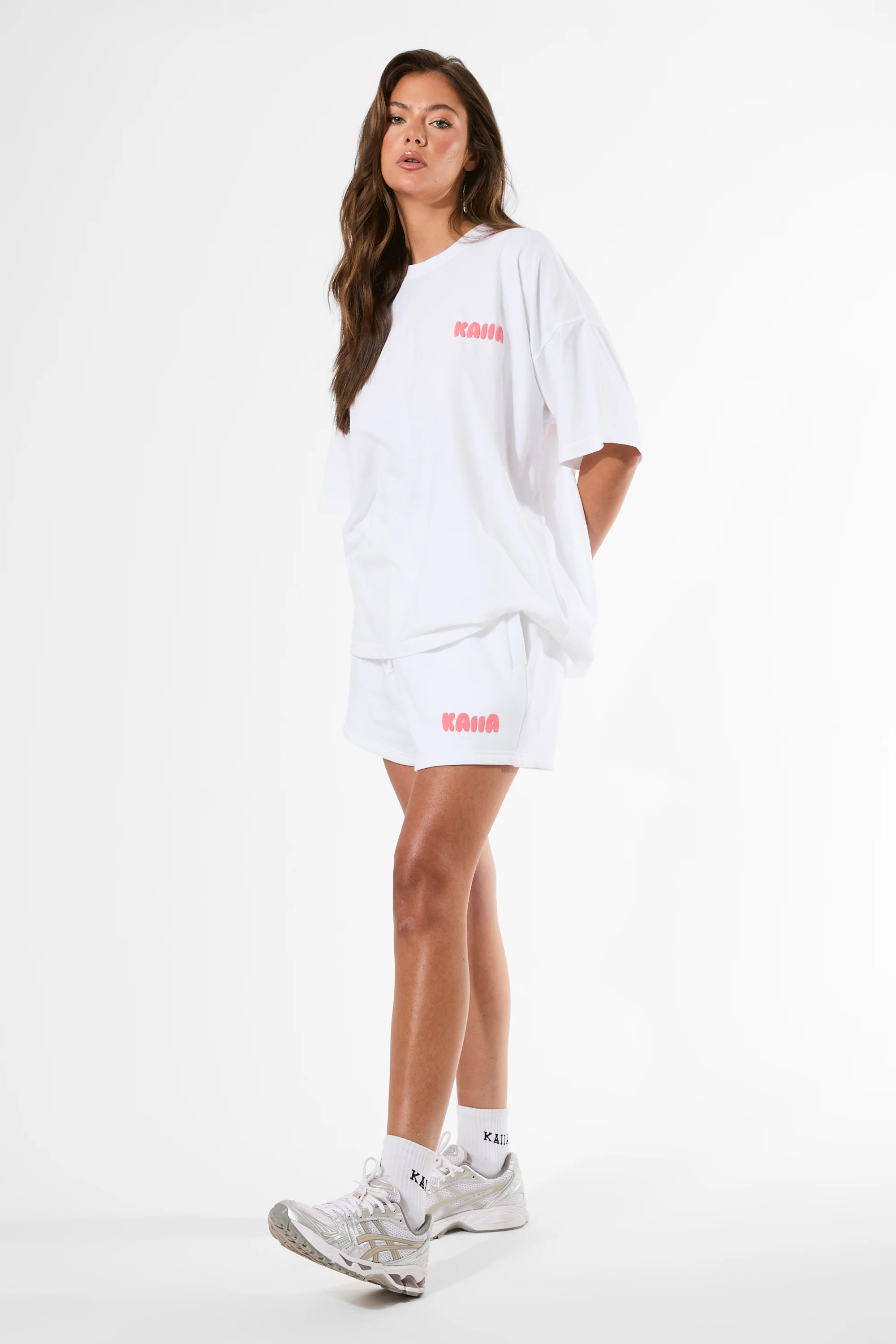 Kaiia Bubble Graphic Mini Sweat Shorts Vanilla & Coral - Image 5