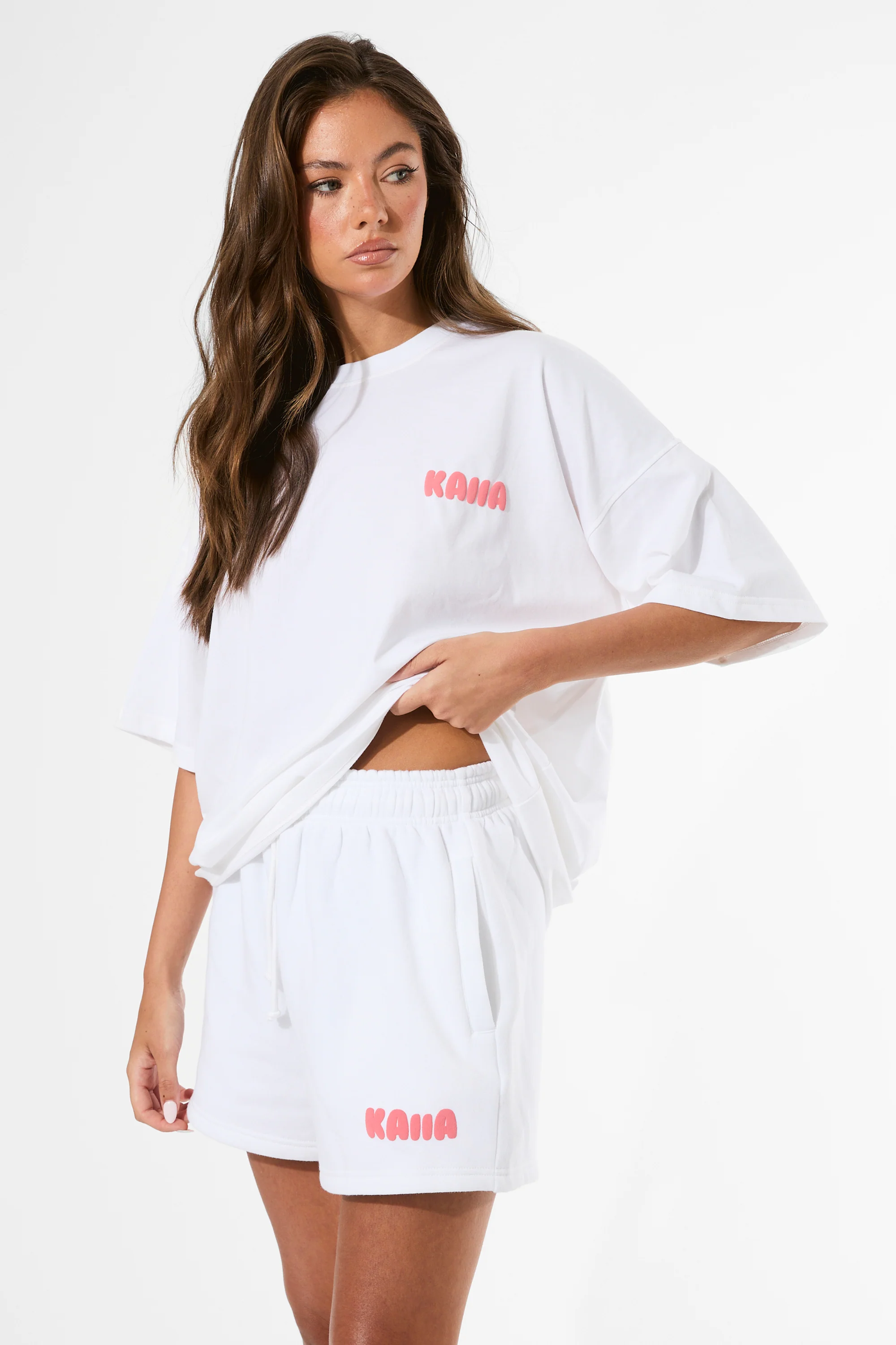Kaiia Bubble Graphic Mini Sweat Shorts Vanilla & Coral - Image 7