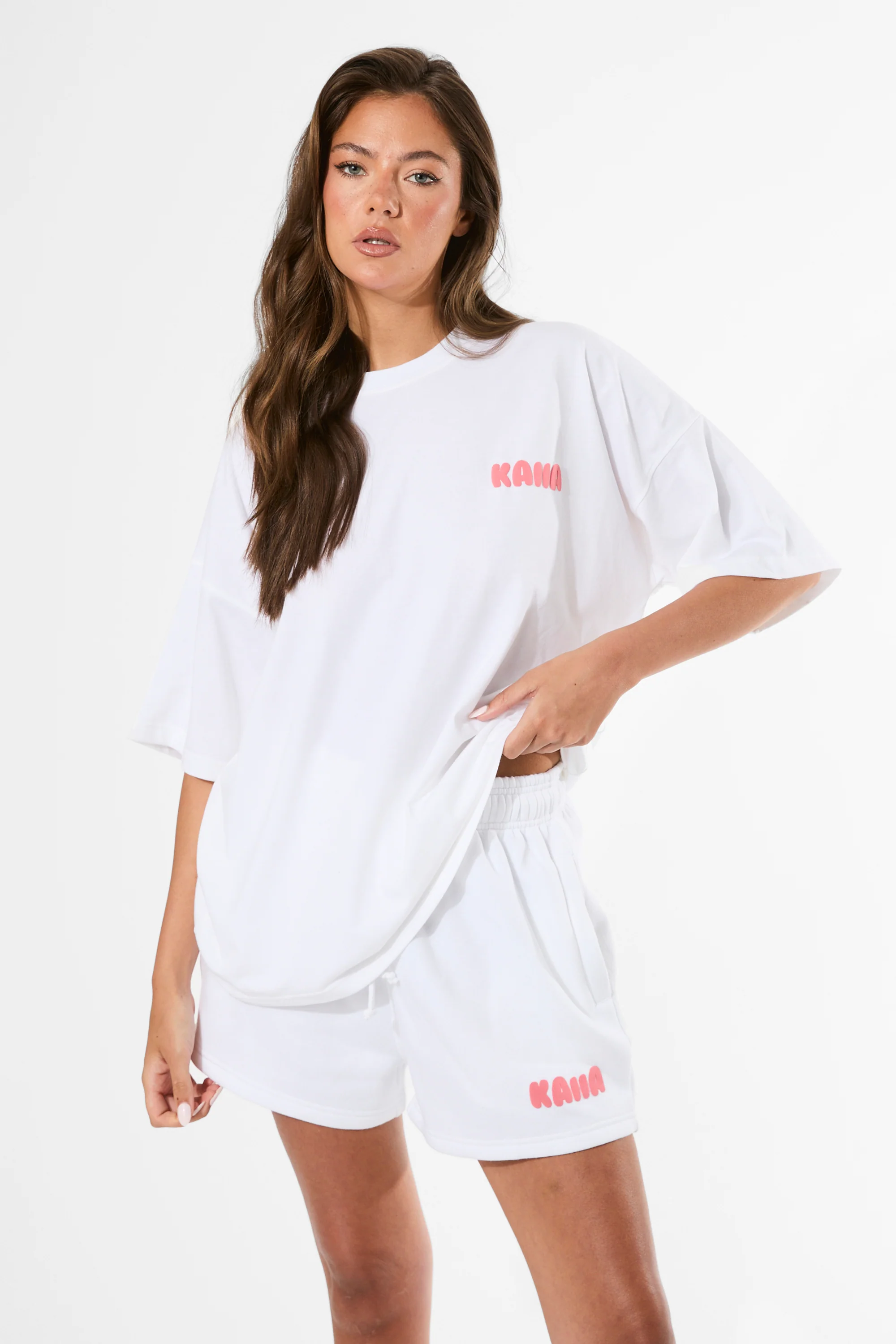 Kaiia Bubble Graphic Mini Sweat Shorts Vanilla & Coral - Image 9