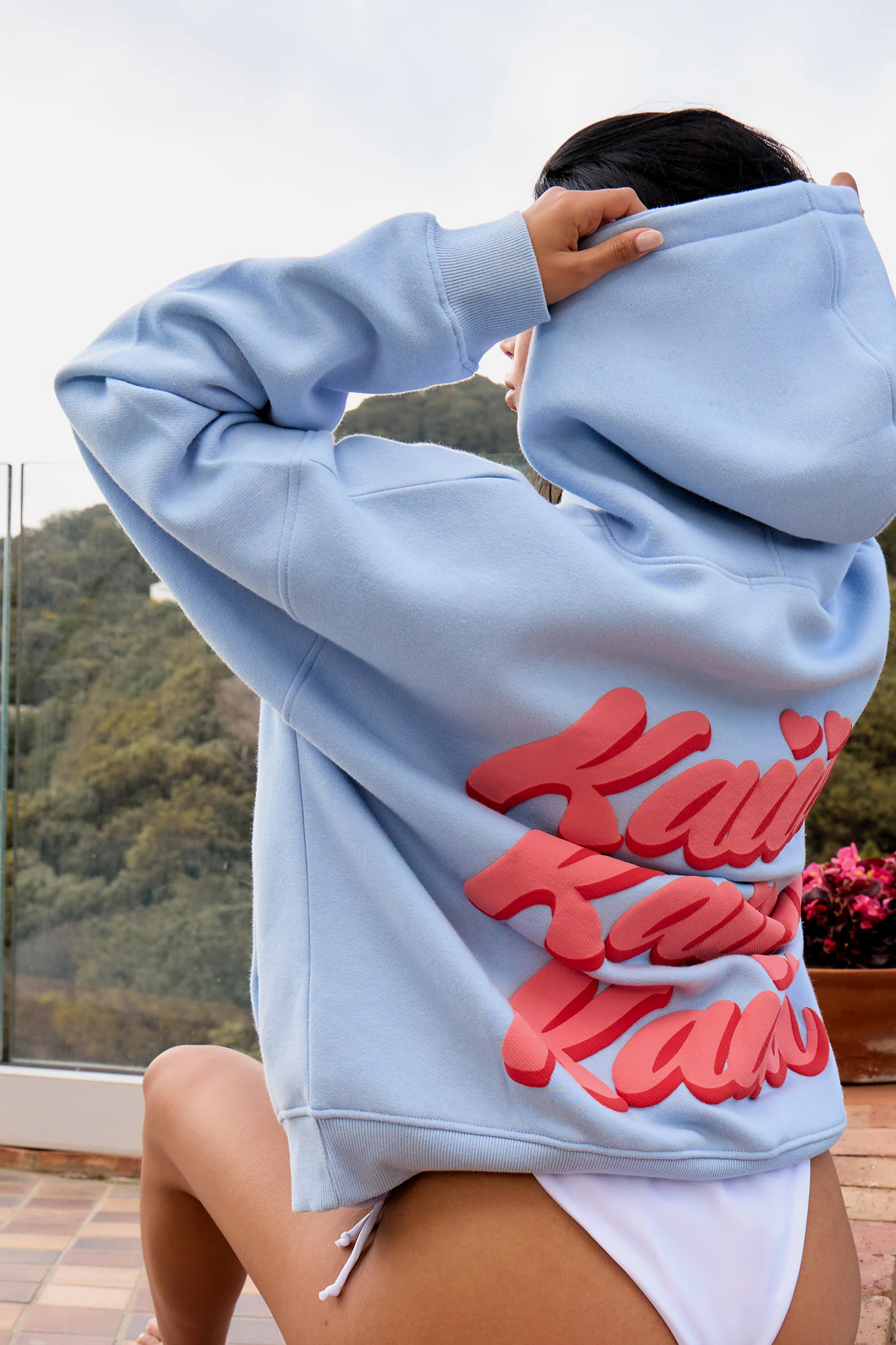 Kaiia Bubble Graphic Oversized Hoodie Baby Blue & Coral - Image 3