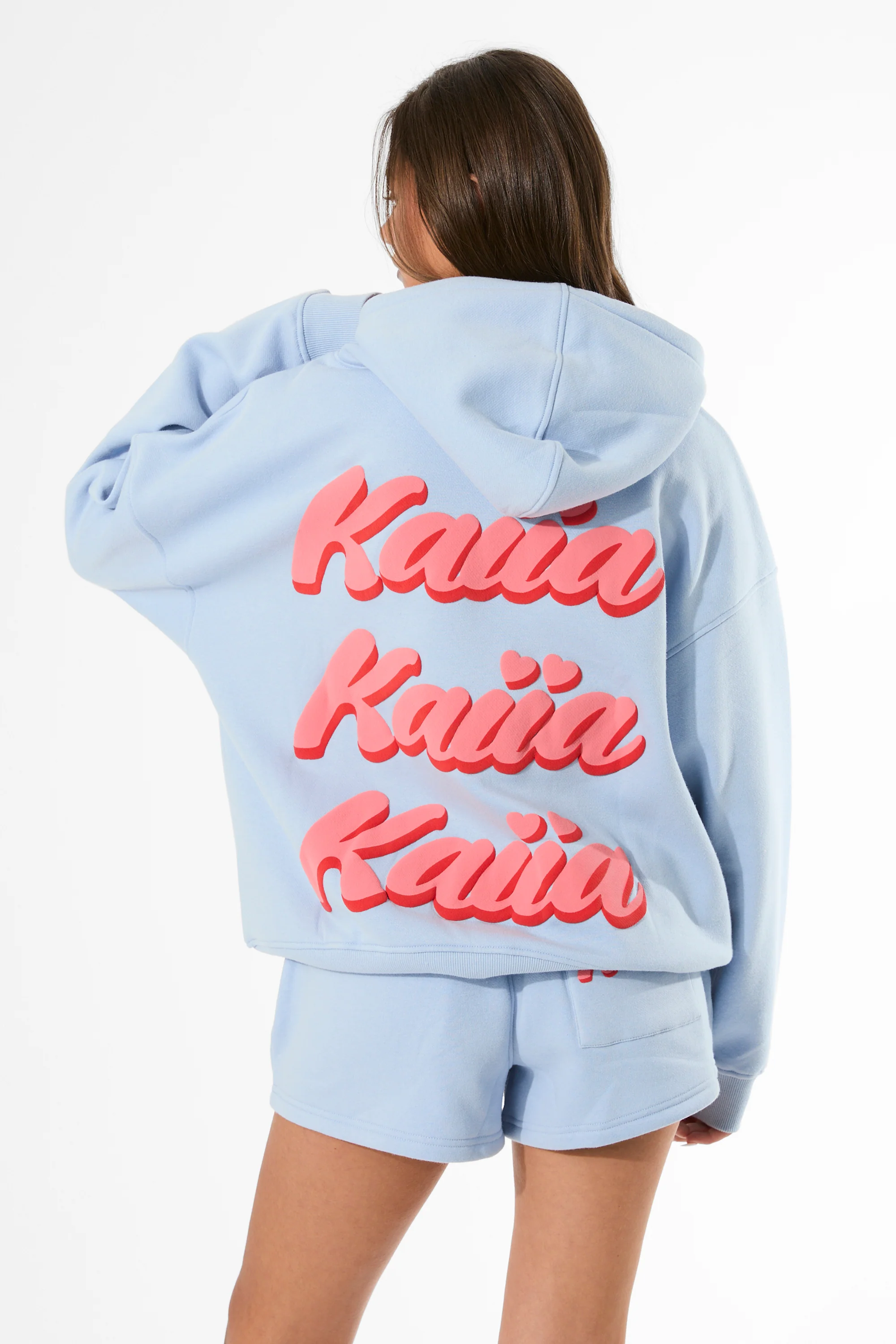 Kaiia Bubble Graphic Oversized Hoodie Baby Blue & Coral - Image 5
