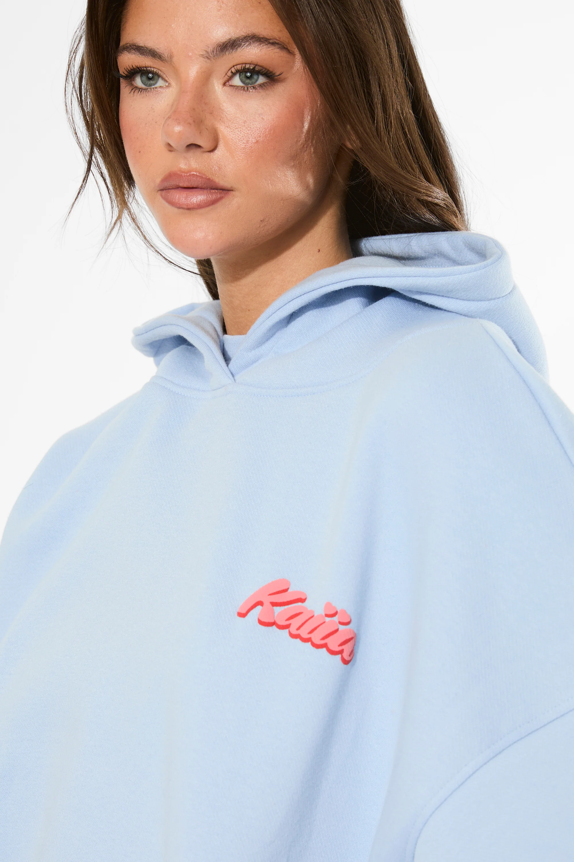 Kaiia Bubble Graphic Oversized Hoodie Baby Blue & Coral - Image 8