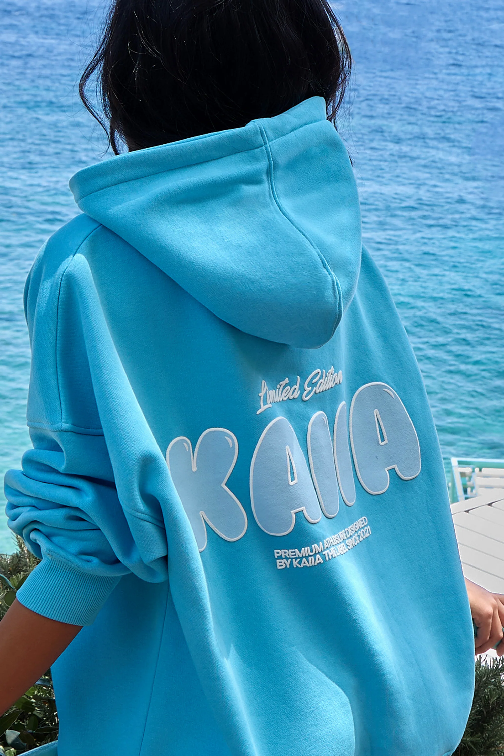 Kaiia Bubble Graphic Oversized Hoodie Pool Blue - Image 4