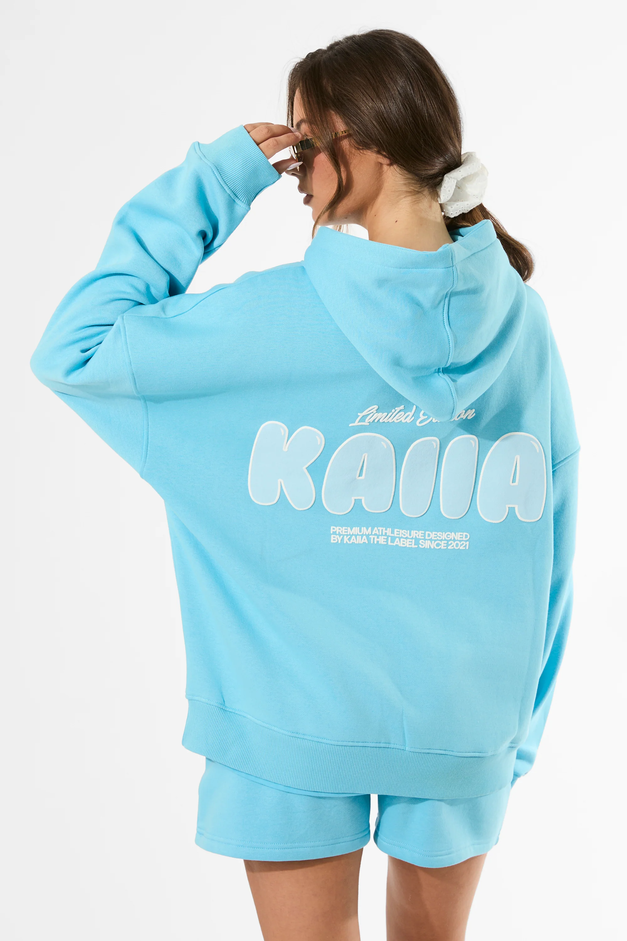 Kaiia Bubble Graphic Oversized Hoodie Pool Blue - Image 5