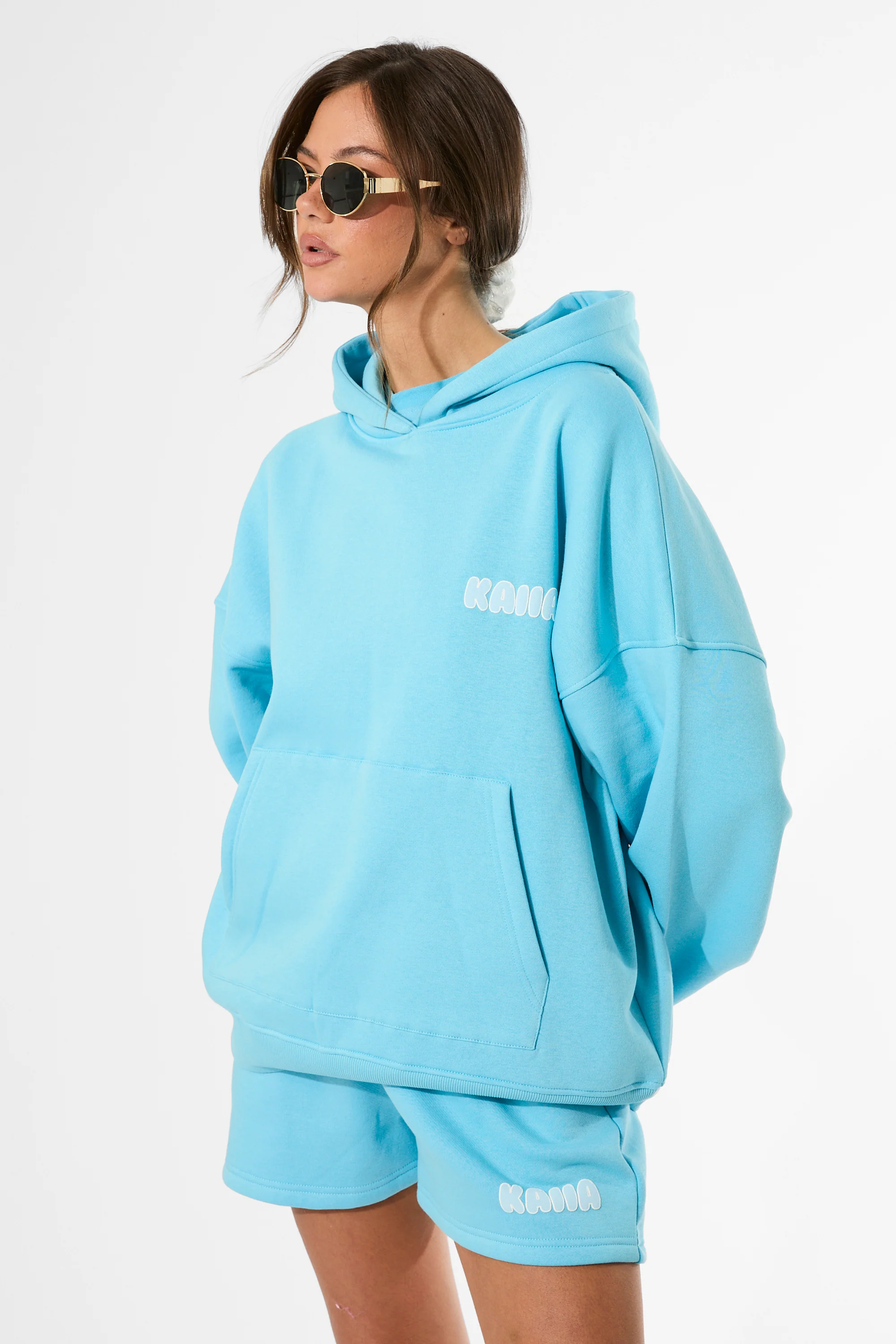 Kaiia Bubble Graphic Oversized Hoodie Pool Blue - Image 6