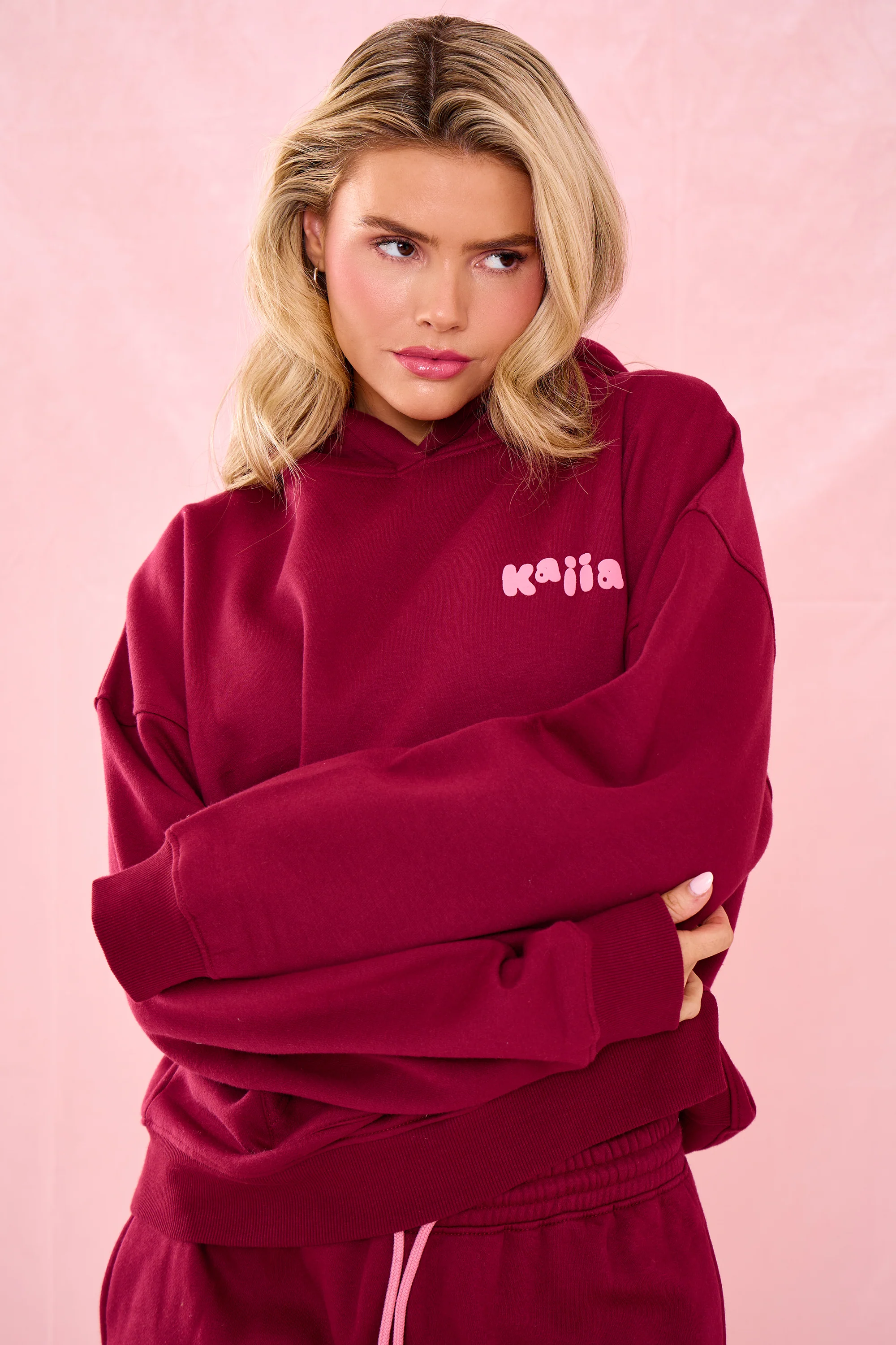 Kaiia Bubble Graphic Oversized Hoodie Raspberry Jelly - Image 4