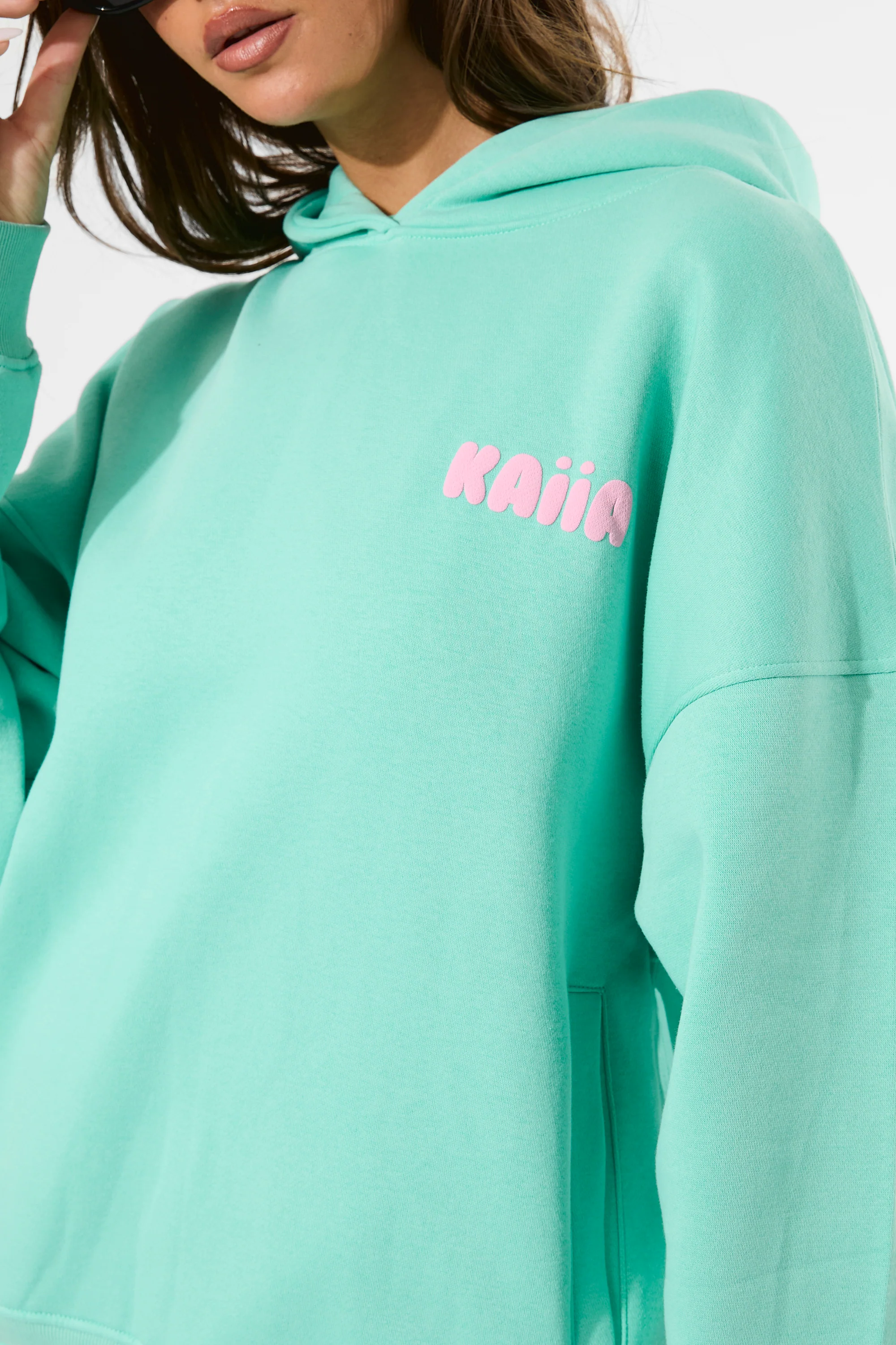 Kaiia Bubble Graphic Oversized Hoodie Spearmint & Baby Pink - Image 10