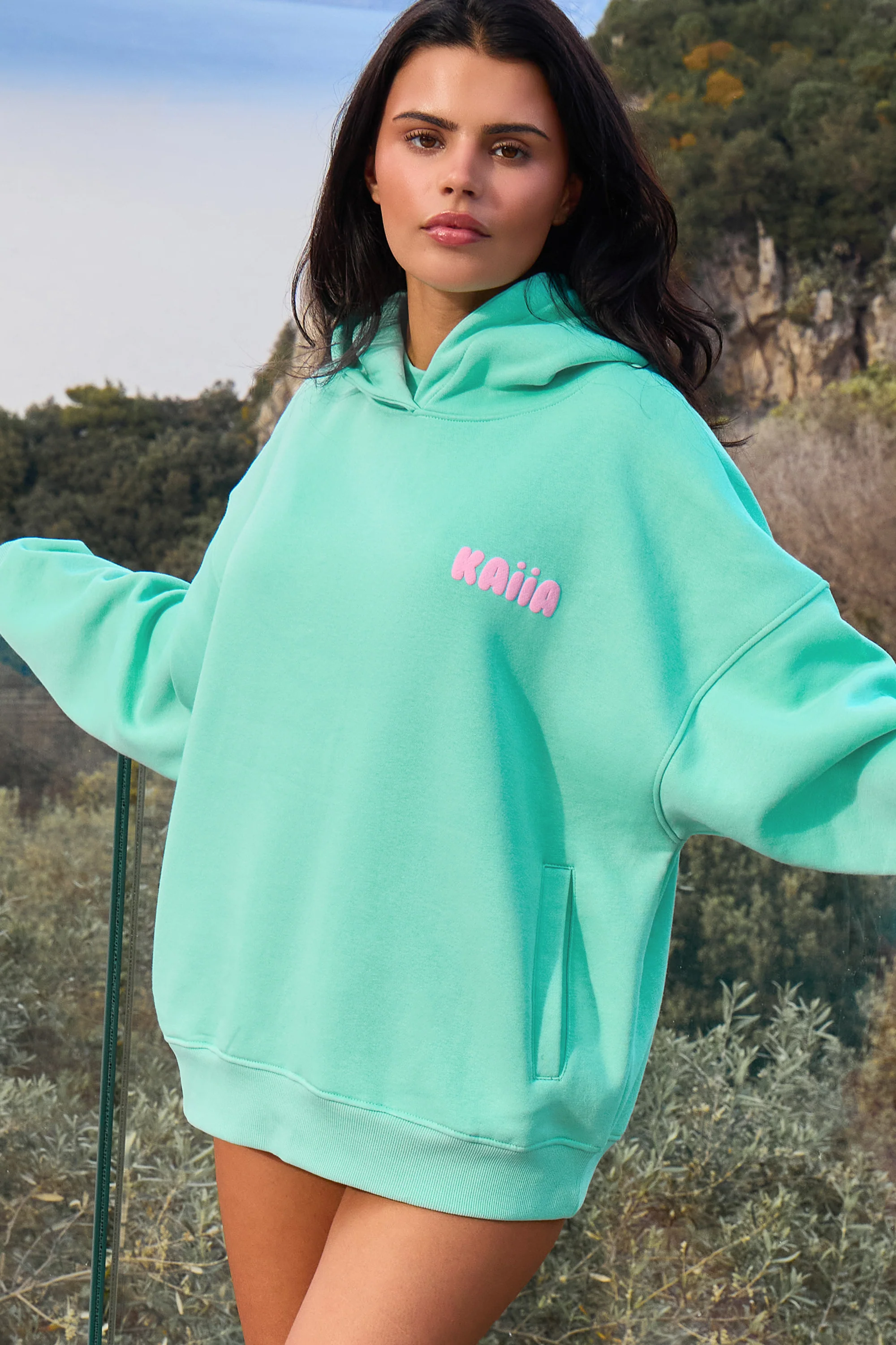 Kaiia Bubble Graphic Oversized Hoodie Spearmint & Baby Pink - Image 3