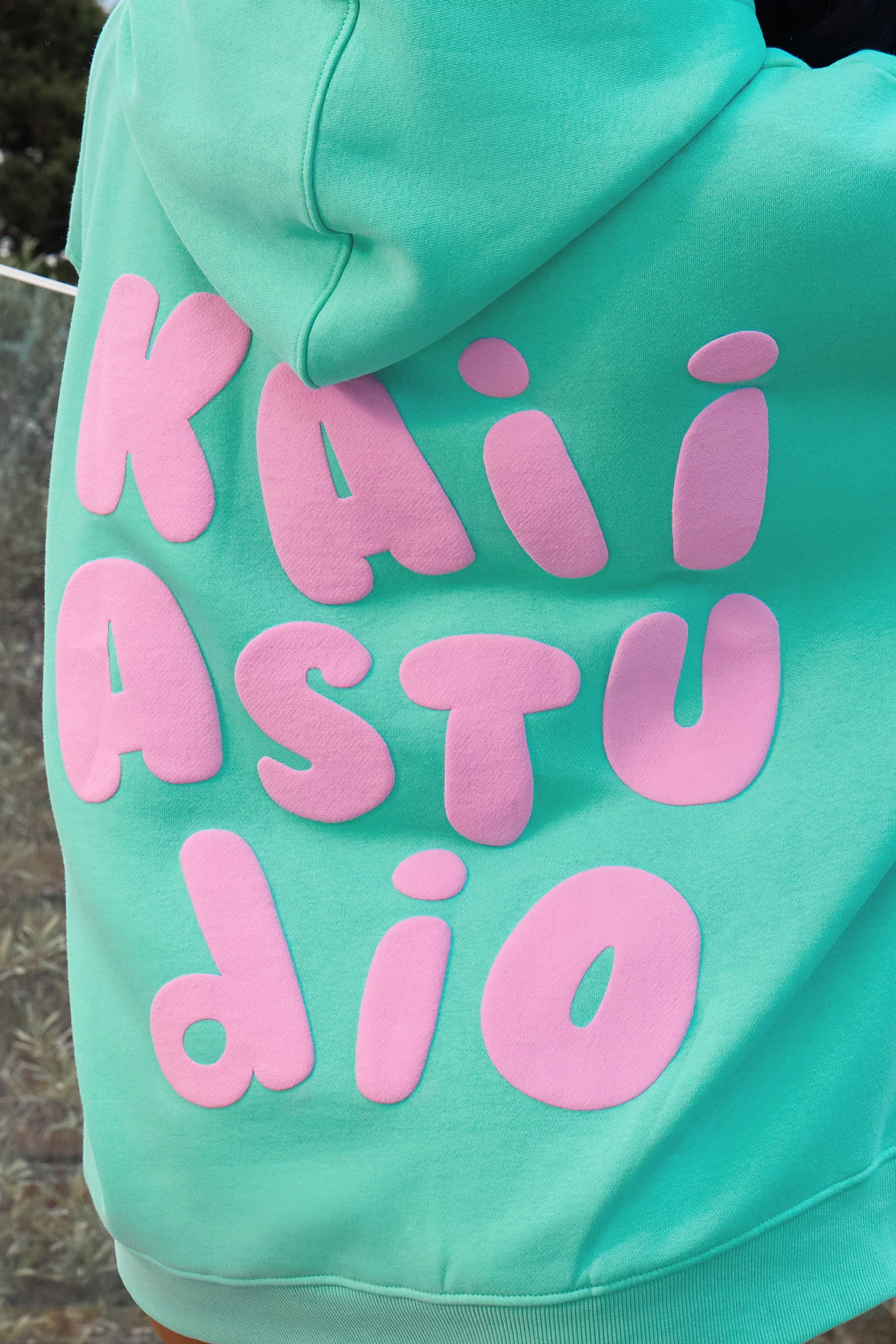 Kaiia Bubble Graphic Oversized Hoodie Spearmint & Baby Pink - Image 4