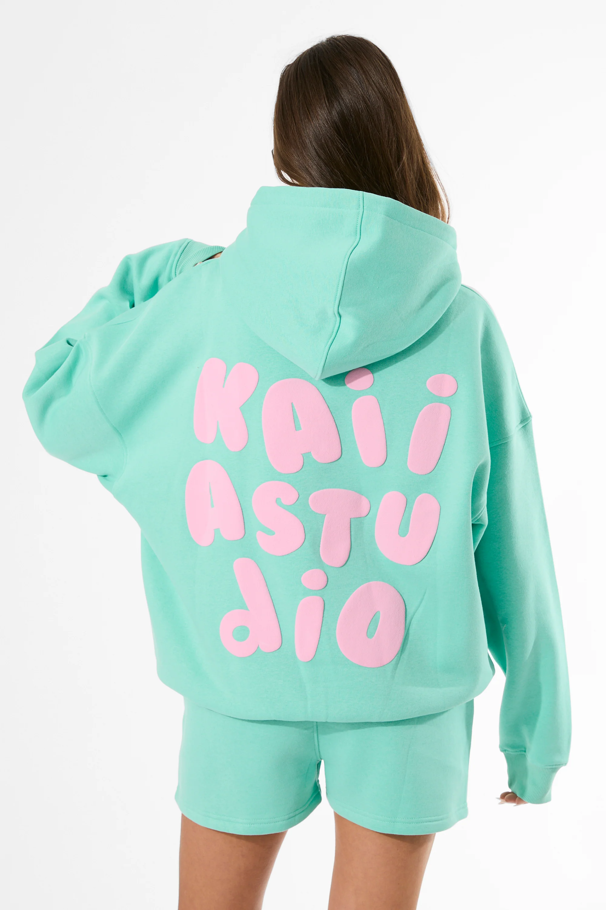 Kaiia Bubble Graphic Oversized Hoodie Spearmint & Baby Pink - Image 5