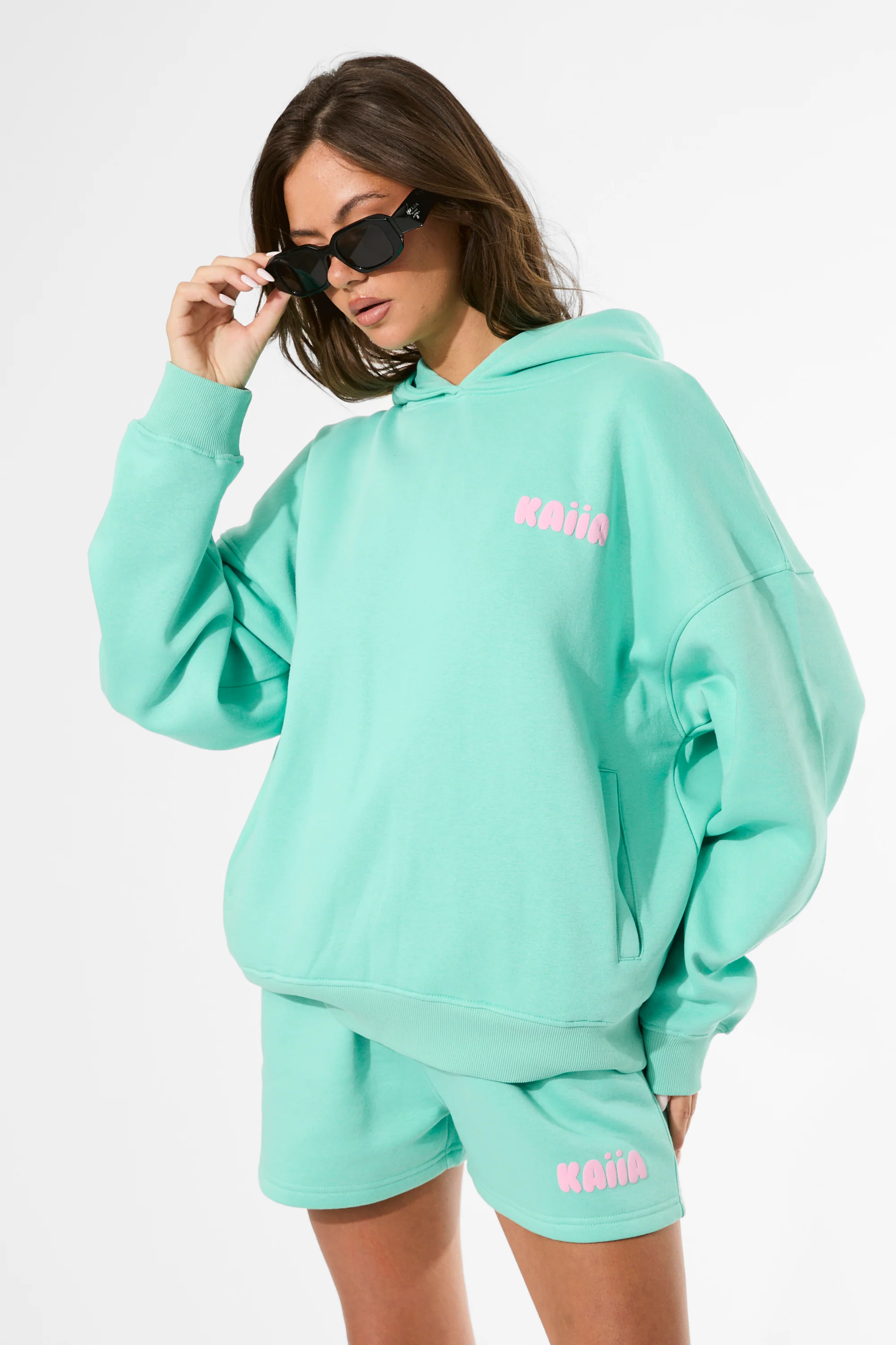 Kaiia Bubble Graphic Oversized Hoodie Spearmint & Baby Pink - Image 6