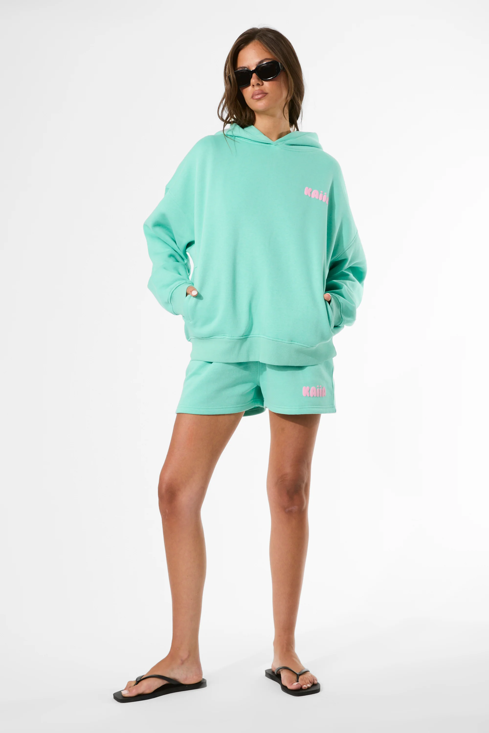 Kaiia Bubble Graphic Oversized Hoodie Spearmint & Baby Pink - Image 7