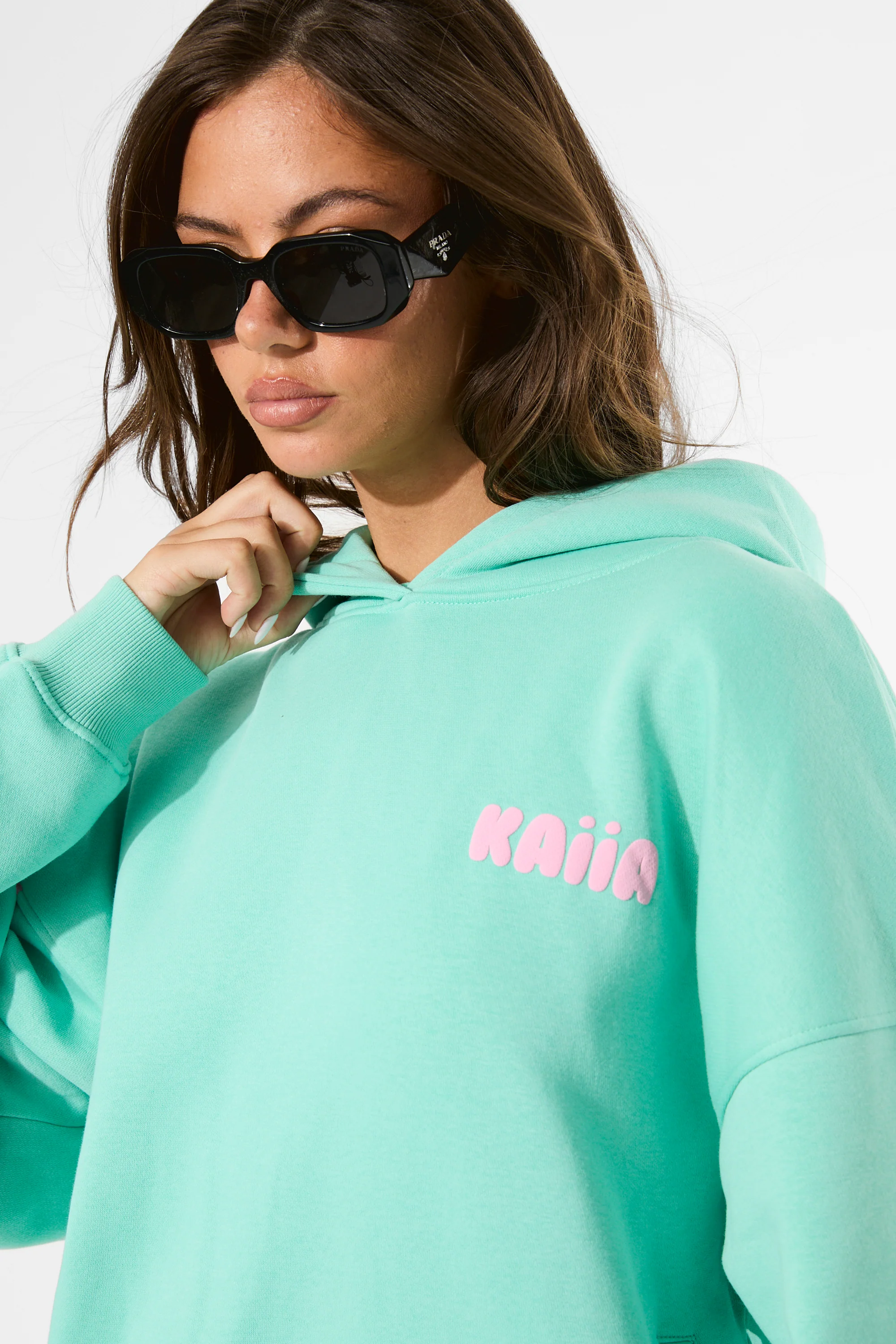 Kaiia Bubble Graphic Oversized Hoodie Spearmint & Baby Pink - Image 8