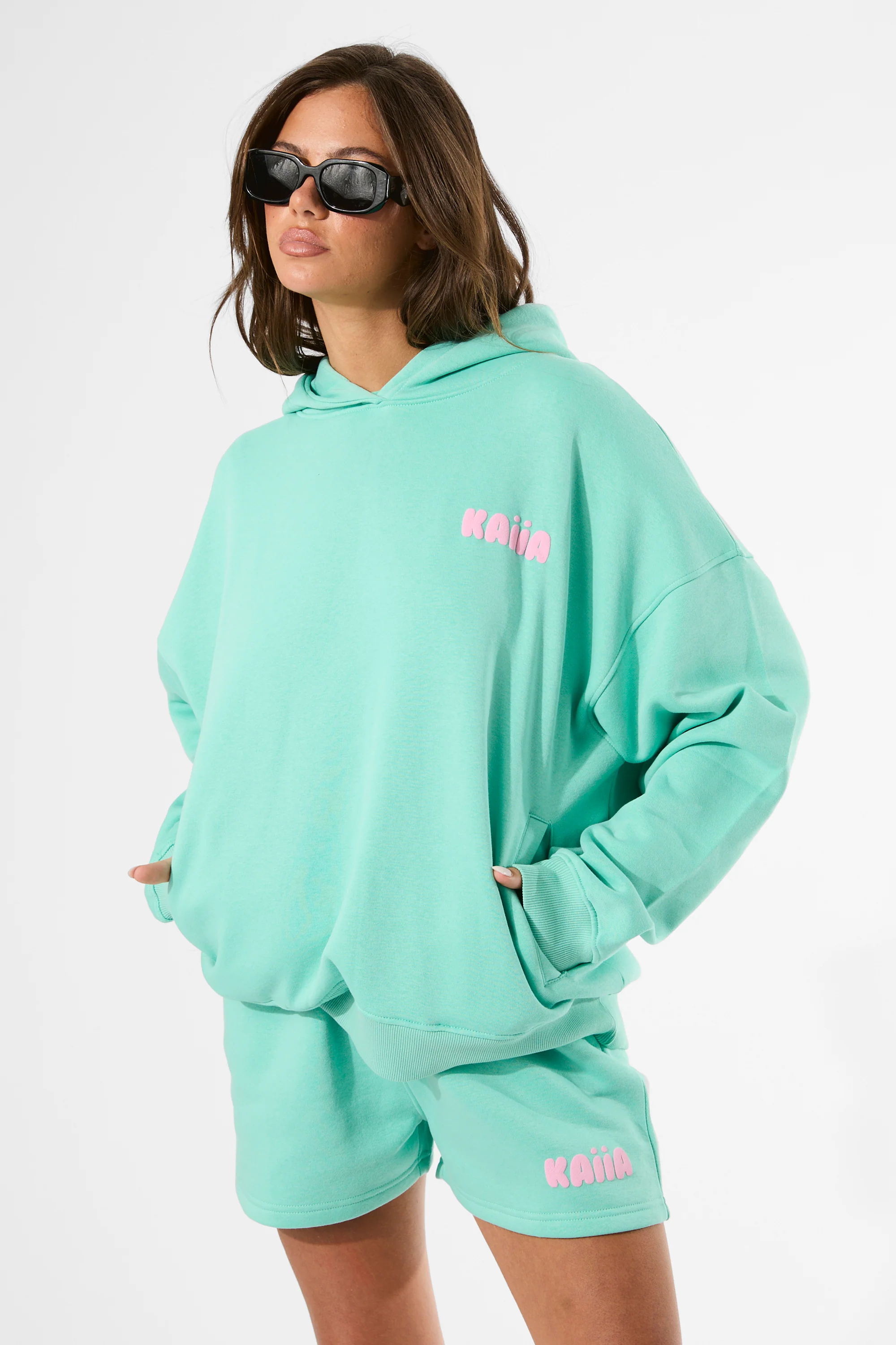 Kaiia Bubble Graphic Oversized Hoodie Spearmint & Baby Pink - Image 9