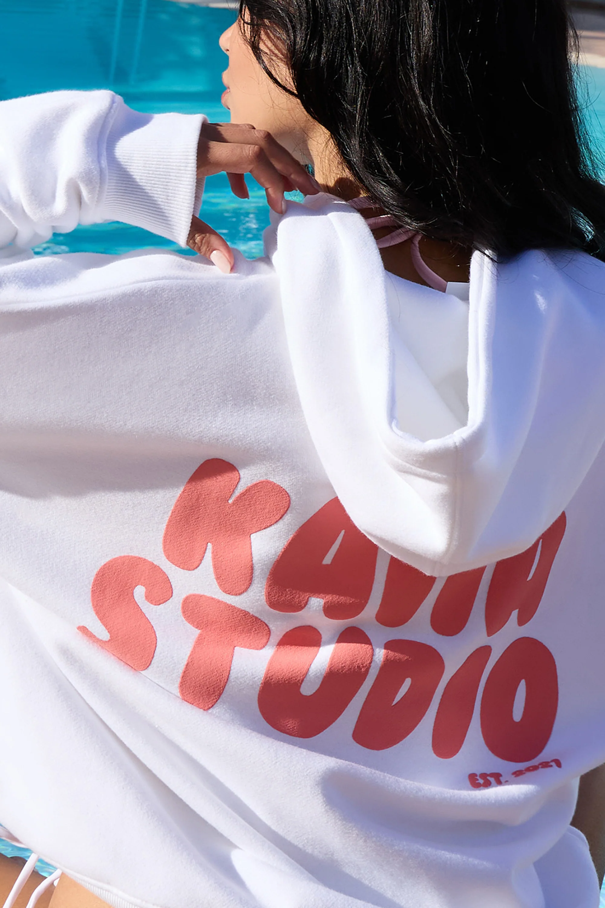 Kaiia Bubble Graphic Oversized Hoodie Vanilla & Coral - Image 3