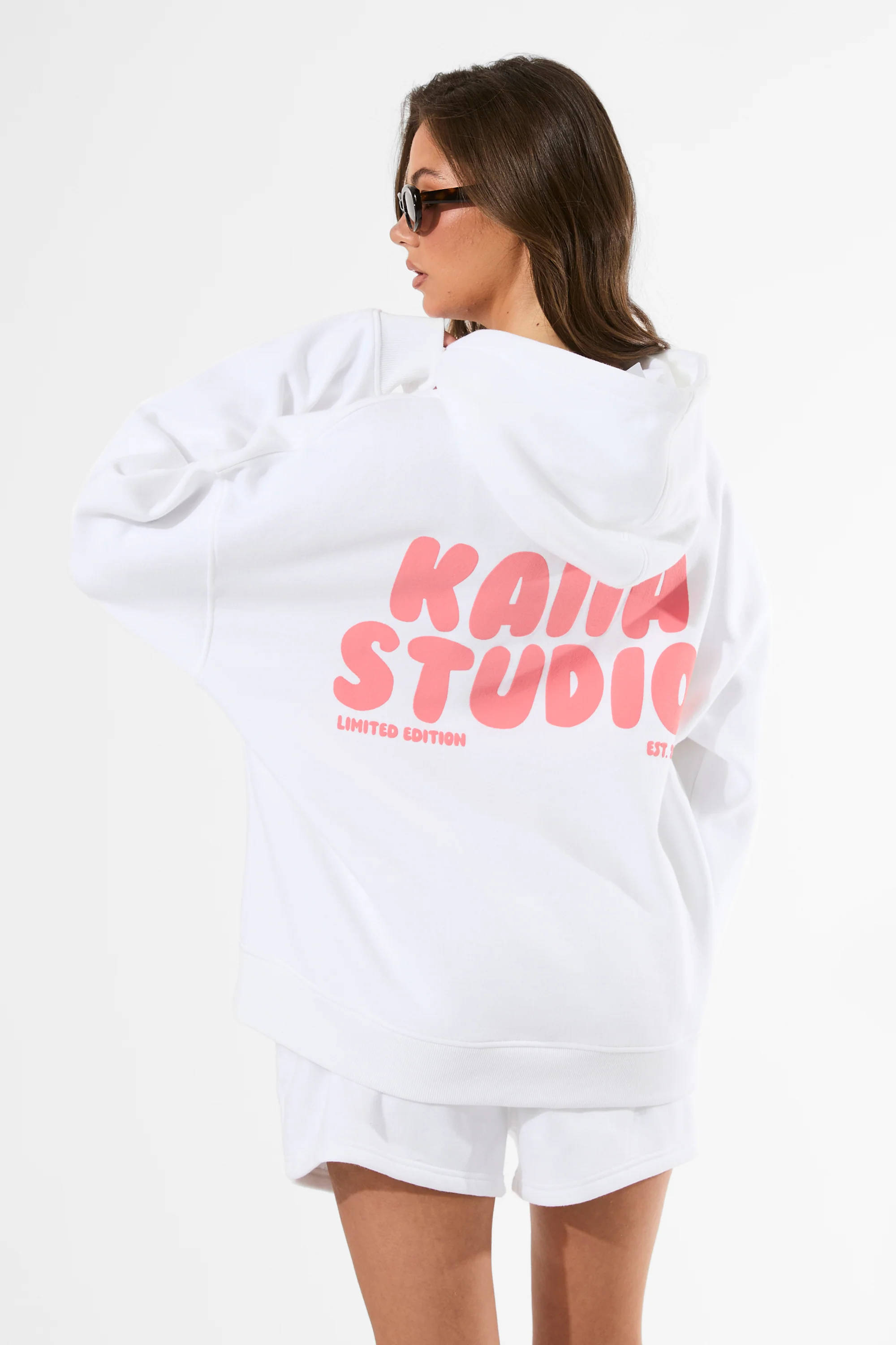 Kaiia Bubble Graphic Oversized Hoodie Vanilla & Coral - Image 5